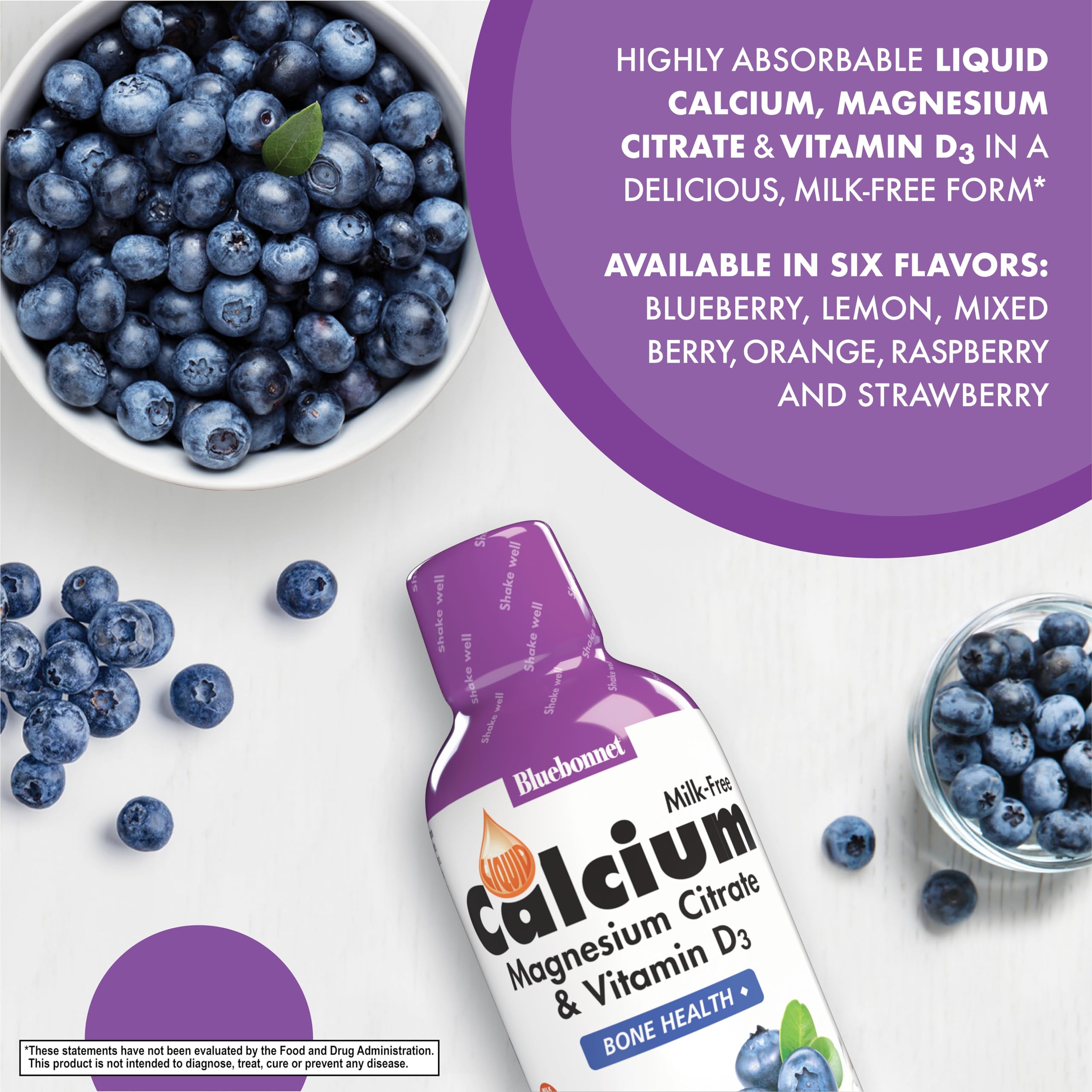 Bluebonnet Liquid Calcium Magnesium Citrate Plus Vitamin D3 – 16 oz, Blueberry