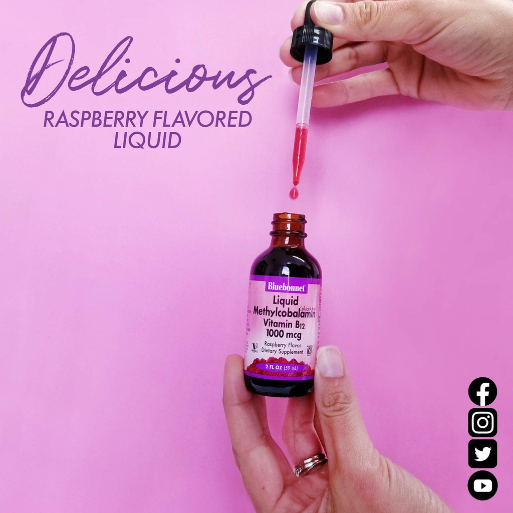 Bluebonnet Liquid Methylcobalamin B12 5000 mcg – Raspberry, 2 fl oz – Vegan