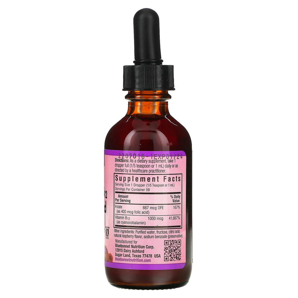 Bluebonnet Liquid Vitamin B12 & Folic Acid – Energy Boost | 2 fl oz, 59 Servings