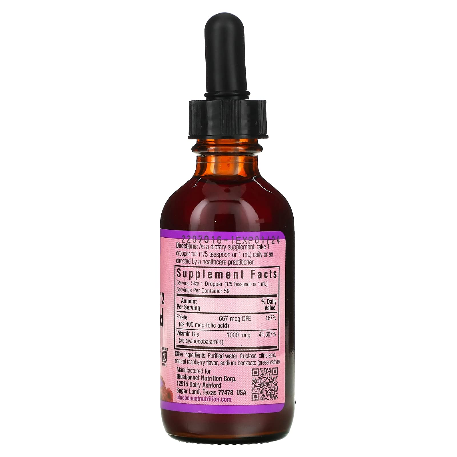 Bluebonnet Liquid Vitamin B12 & Folic Acid – Energy Boost | 2 fl oz, 59 Servings
