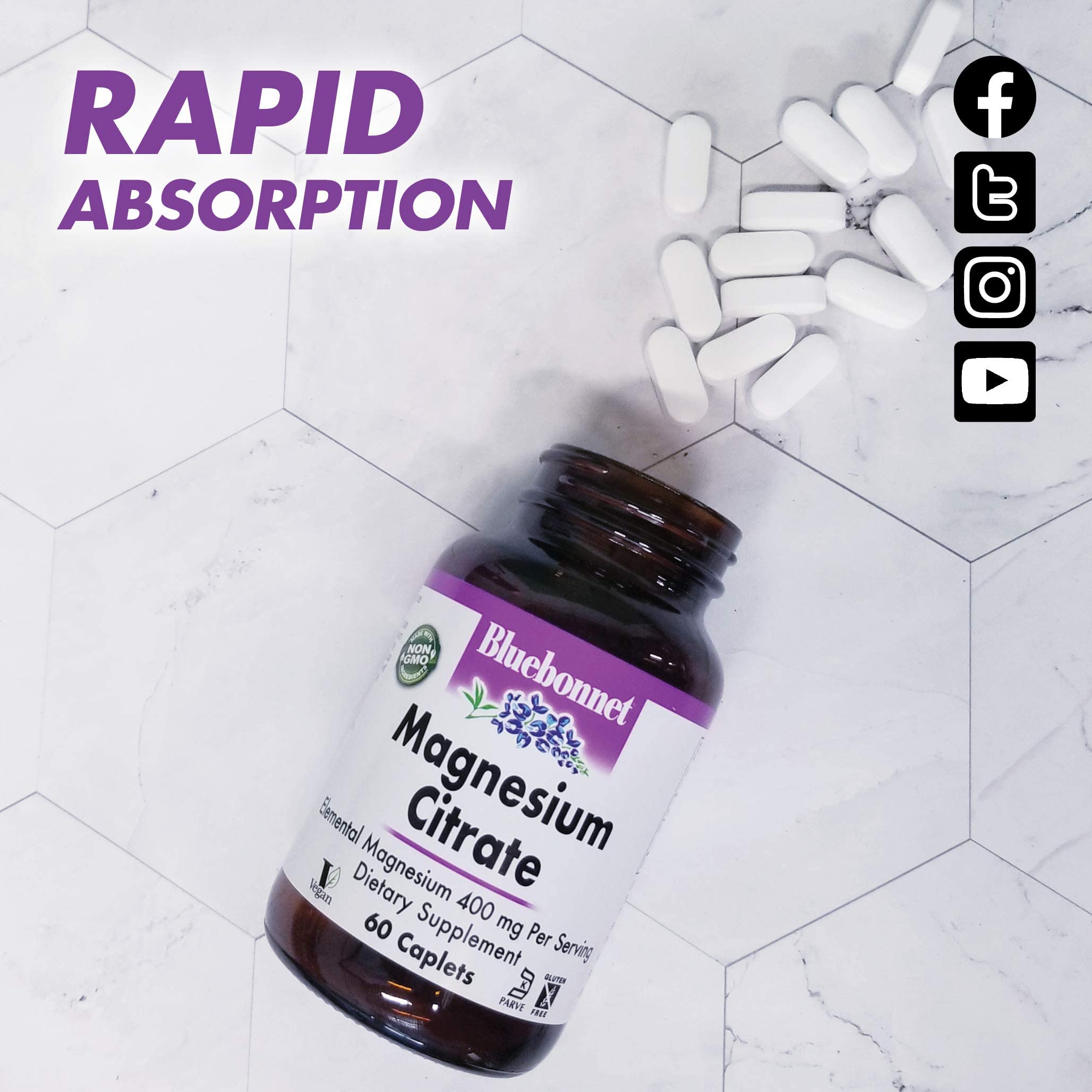 Bluebonnet Magnesium Citrate 400 mg – Maximum Absorption | Immune Support & Energy