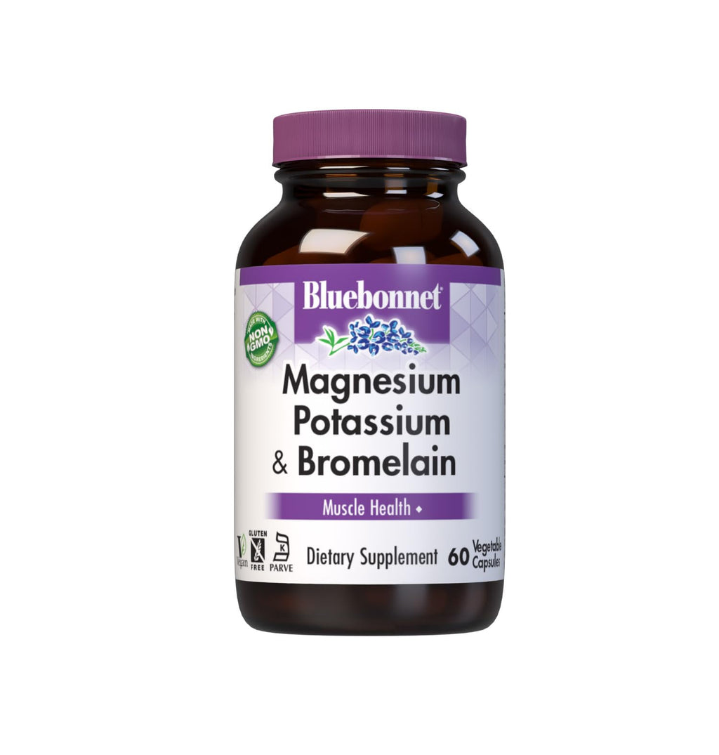 Bluebonnet Magnesium Potassium Plus Bromelain Vegetarian Capsules, 60 Count