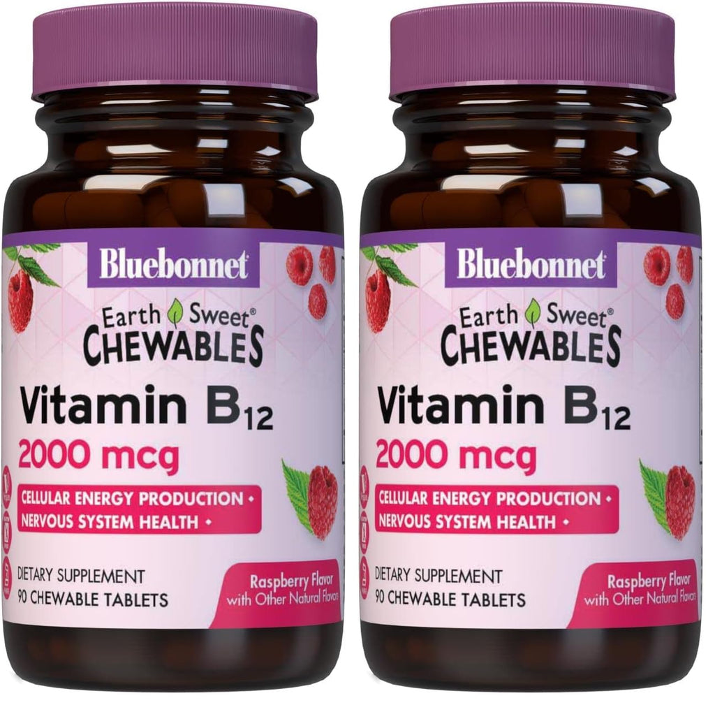 BlueBonnet Earth Sweet Vitamin B12 2000 mcg Raspberry Chewables - Pack of 2