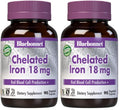 Bluebonnet Chelated Iron 18 mg - Non-Constipating, Vegan, Kosher, Gluten-Free | Pack of 2 (180 capsules)