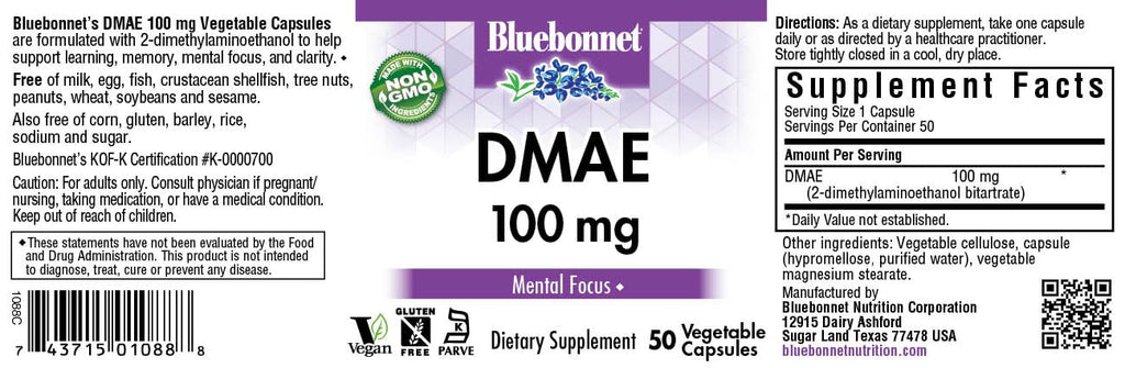 Bluebonnet Nutrition DMAE 100 mg Vegetable Capsules - 50 Count