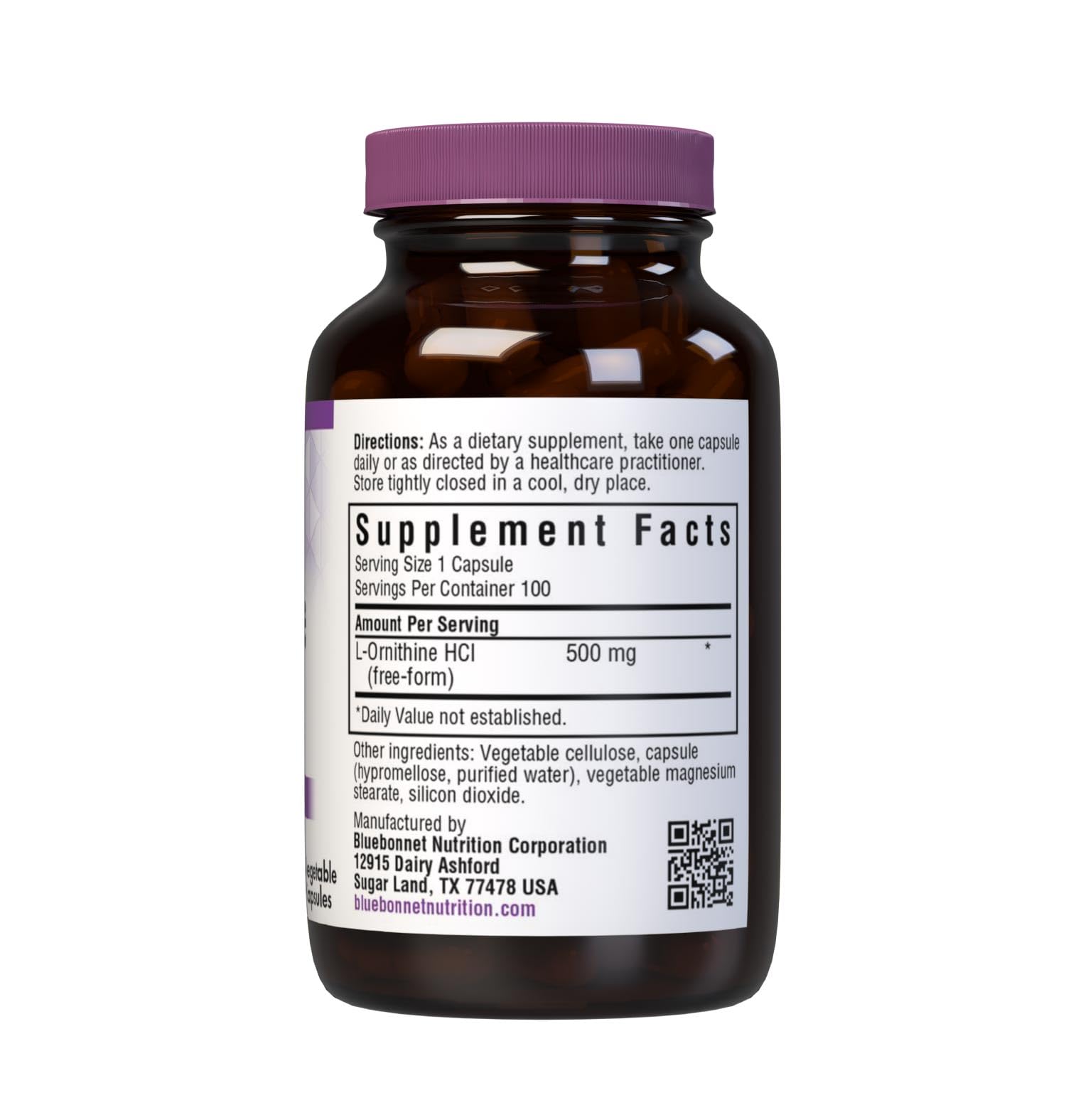 Bluebonnet Nutrition L-Ornithine 500 mg | Free-Form Amino Acid | 100 Veg Capsules
