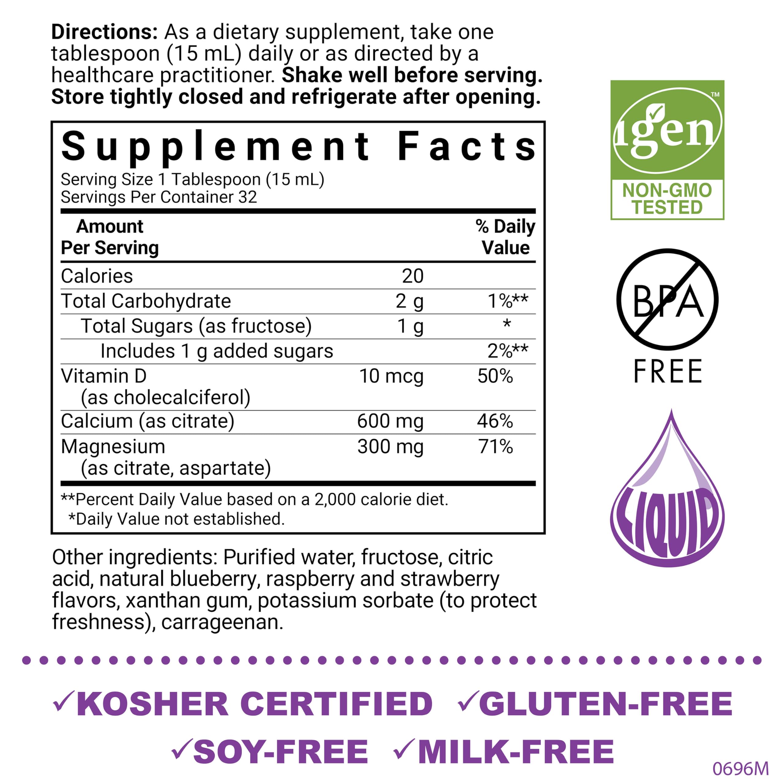 Bluebonnet Nutrition Liquid Calcium Citrate, Magnesium & Vitamin D3 – 16 oz, Bone Health, Gluten Free, Kosher