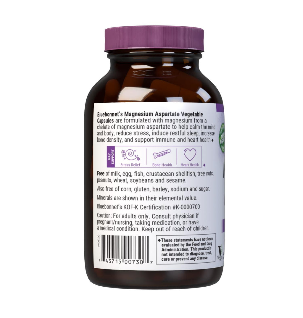 Bluebonnet Nutrition Magnesium 400 mg Chelated Magnesium Aspartate Daily Mineral — Heart & Bone Support, Vegan & Non-GMO | 100 Veg Capsules (Pack of 2)