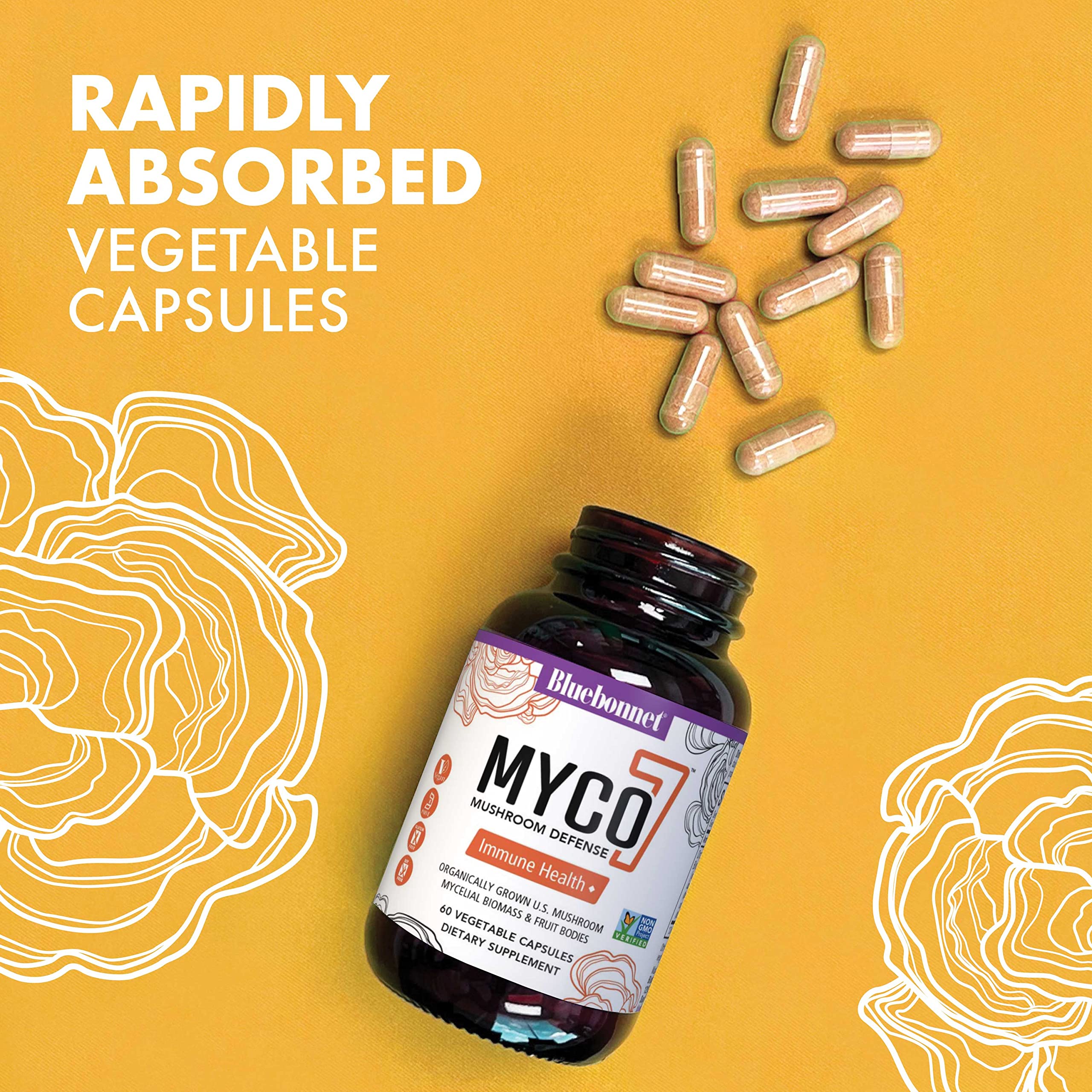 BlueBonnet Myco-7 Mushroom Defense - 60 Veggie Capsules | Immune Support