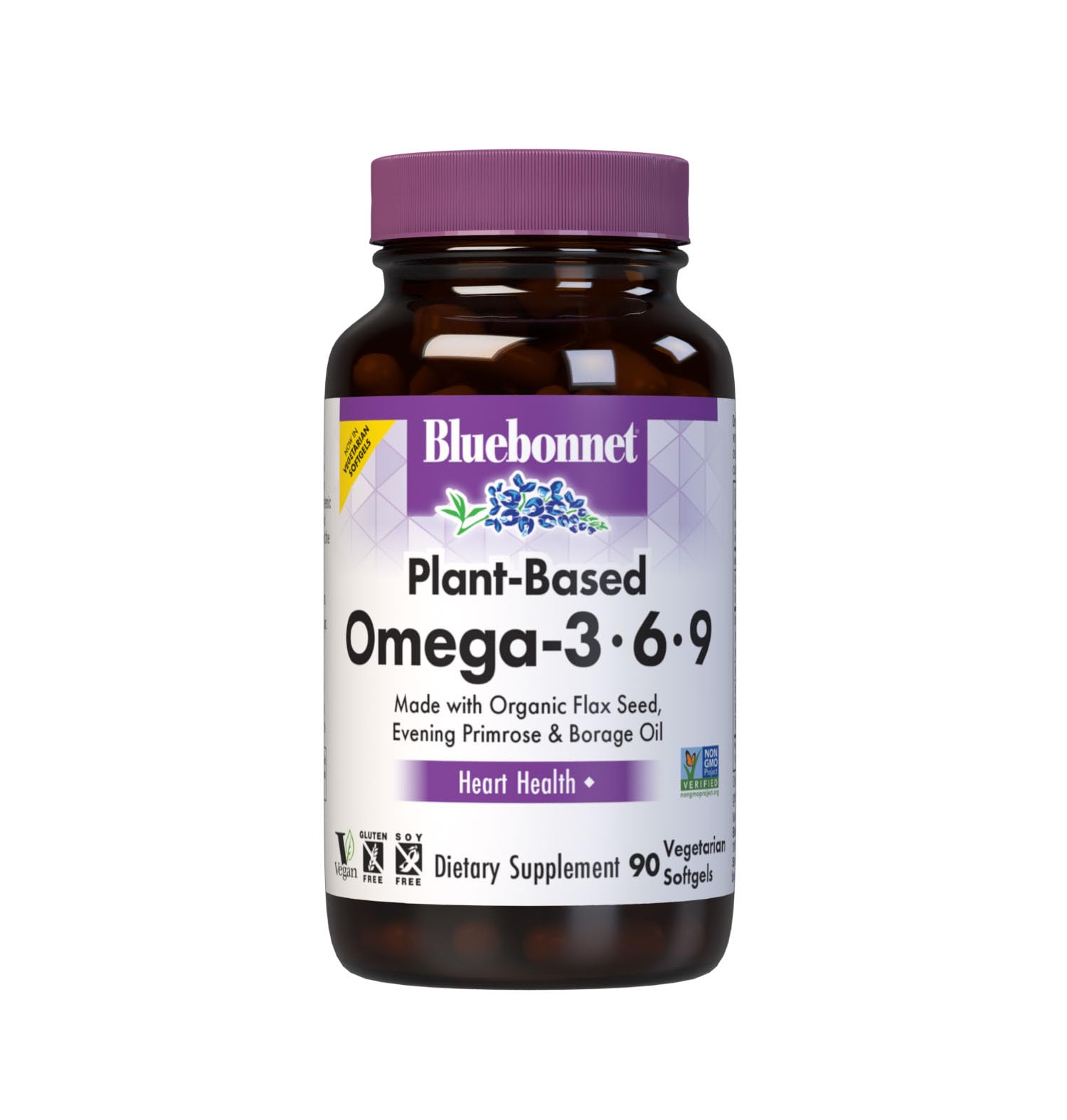 Bluebonnet Nutrition Plant Based Omega 3-6-9-1000 mg – for Heart Health* – Highly Absorbable Cold Pressed Oil – Non-GMO Project Verified, Vegan – Free of Gluten, Soy & Milk - 90 Softgels, 90 Serving
