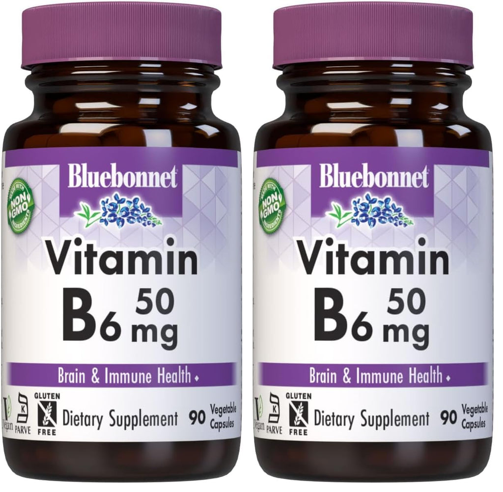 BlueBonnet Vitamin B6 50mg - Energy & Vitality (Non-GMO, Vegan, Gluten-Free) 90 Veg Capsules Pack of 2
