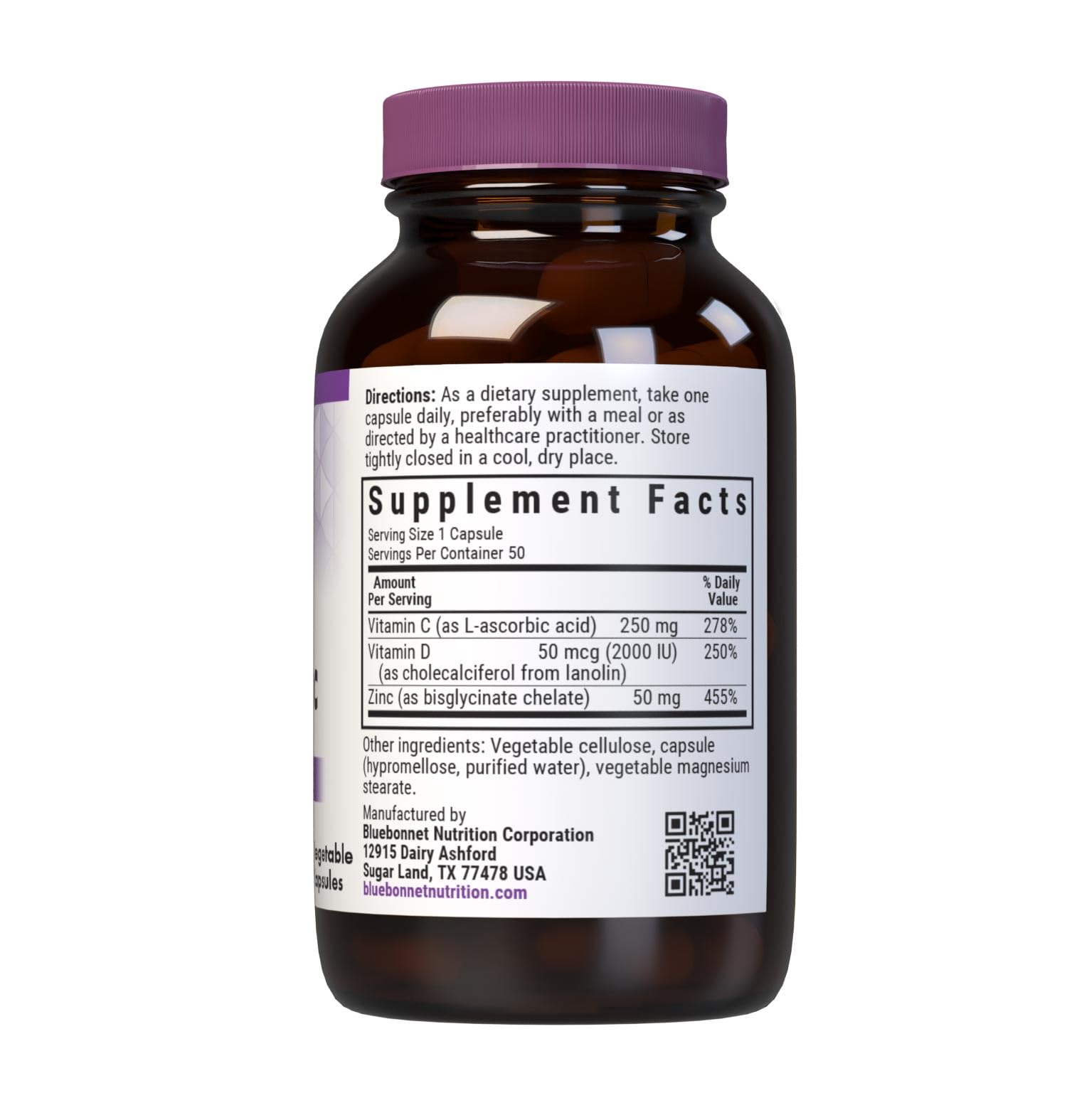 BlueBonnet Nutrition Vitamin C, D3 & Zinc – Immune Health* | Non-GMO, Kosher, Gluten-Free, Soy-Free, Dairy-Free | 50 Vegetable Capsules, 50 Servings