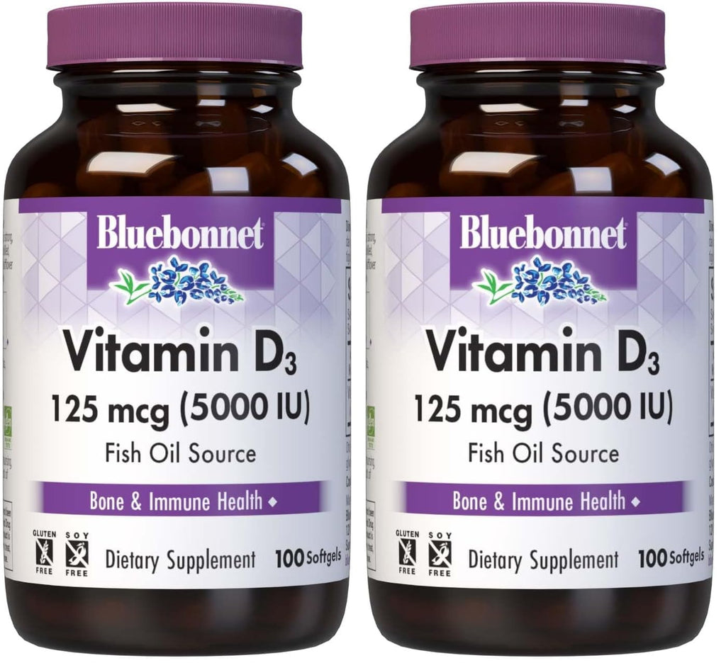 BlueBonnet Nutrition Vitamin D3 5000 IU Softgels - 2-Pack, Non-GMO, Gluten & Dairy Free, Cholecalciferol from Fish Oil