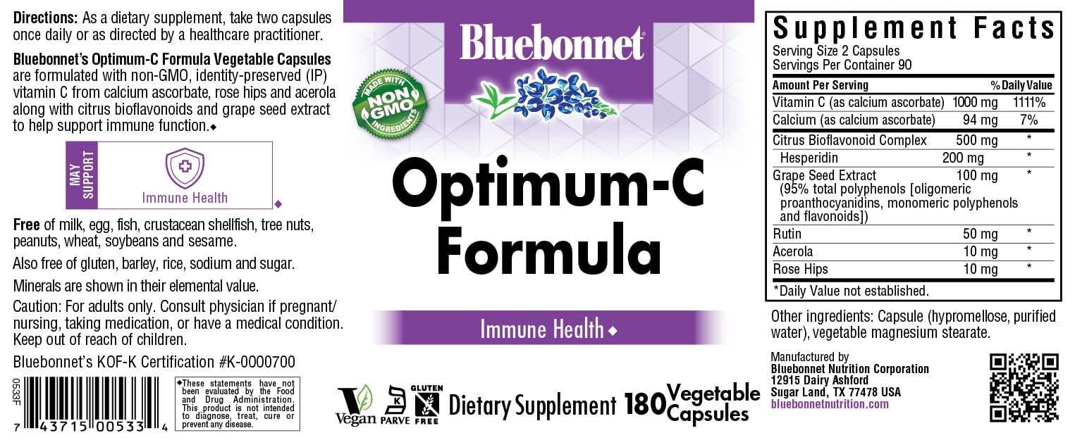 BlueBonnet Optimum C Formula Capsules - 180 Count | Non-GMO, Vegan, Gluten-Free