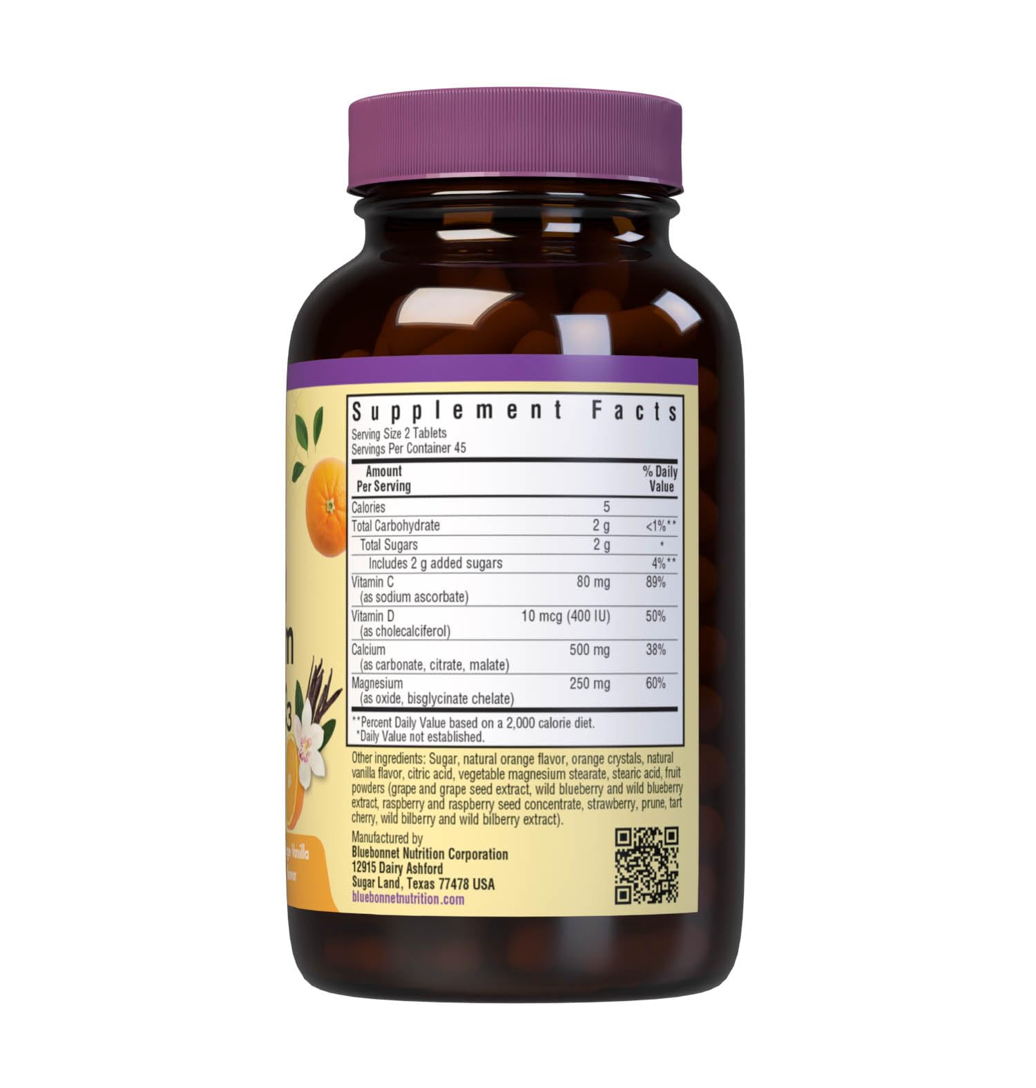 BlueBonnet Nutrition Calcium Magnesium Vitamin D3 EarthSweet – 90 Orange Vanilla Chewables (Pack of 2)