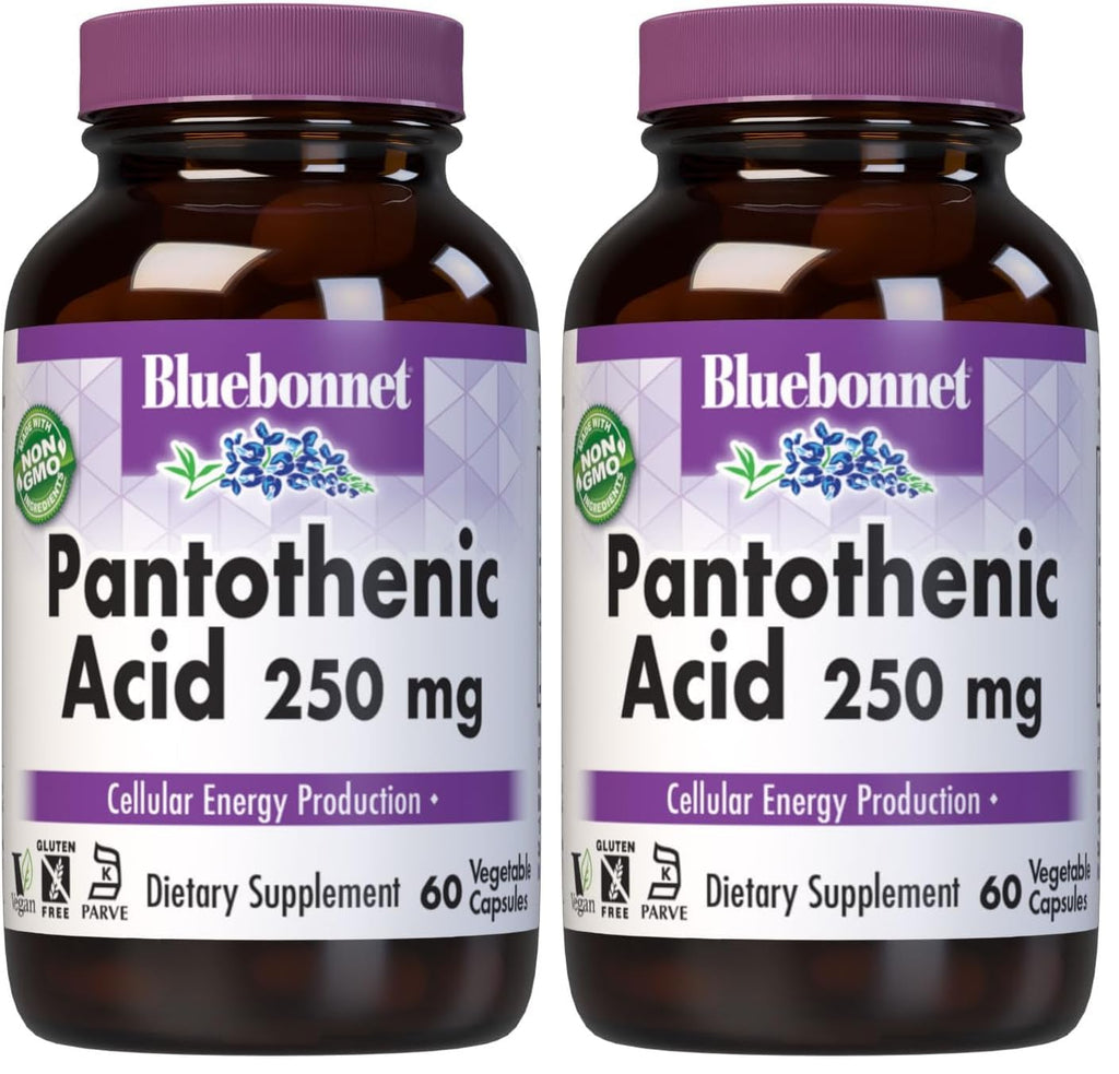 BlueBonnet Pantothenic Acid 250 mg – Vitamin B5 for Energy (2-Pack, 60 Veg Capsules)