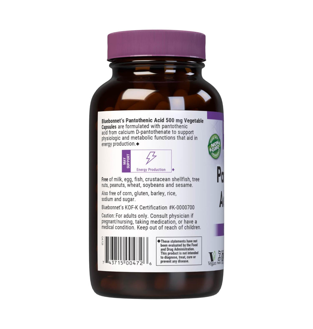 Bluebonnet Pantothenic Acid 500 mg Vegetable Capsules – 180 Count