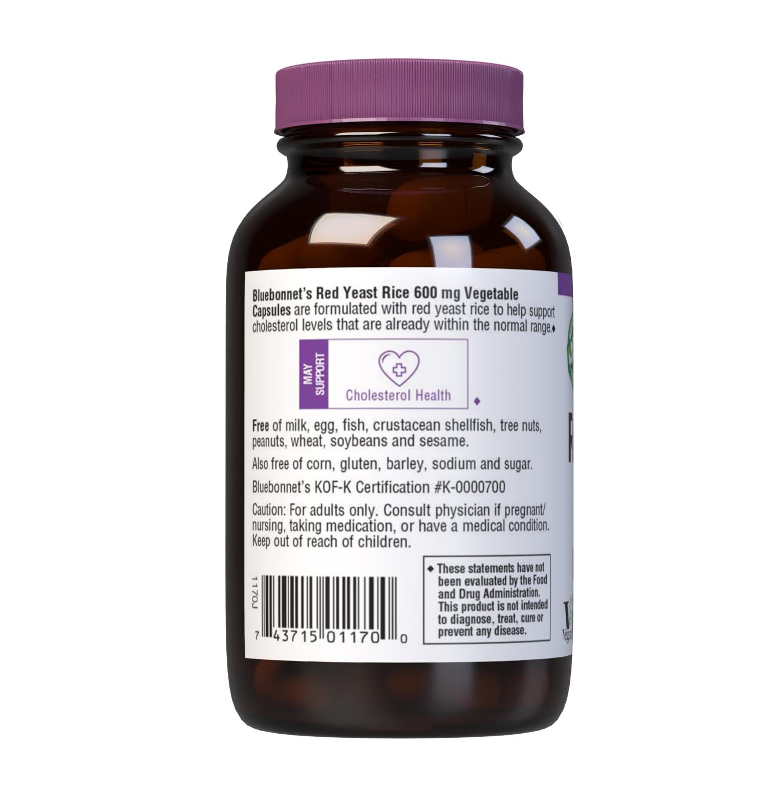 Bluebonnet Red Yeast Rice 600 mg – Non-GMO, Vegan, Kosher, Gluten-Free | 60 Veg Capsules