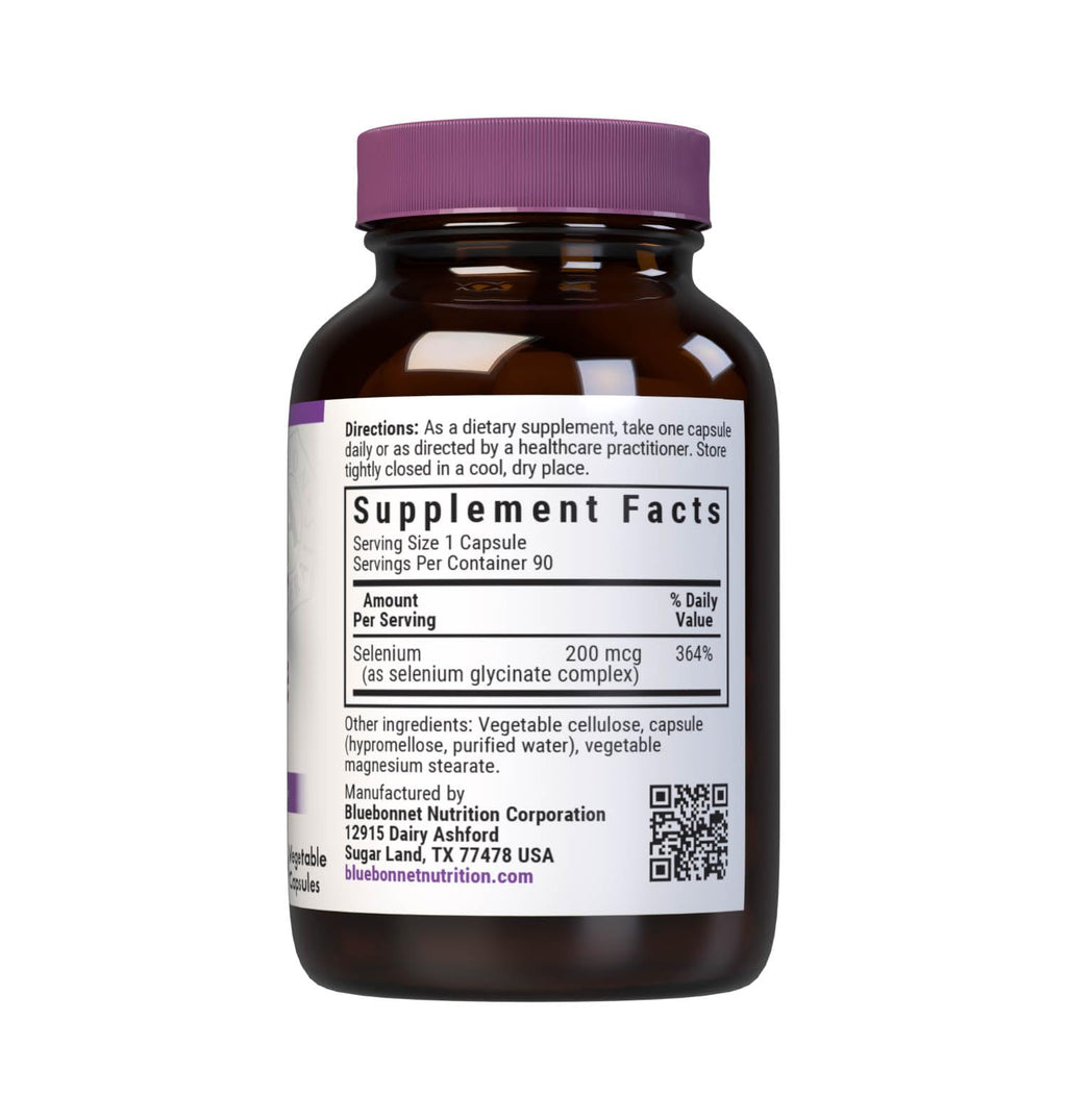 Bluebonnet Selenium Glycinate 200 mcg | Immune & Thyroid Health - 90 Veg Capsules | Soy-Free, Gluten-Free, Non-GMO, Kosher, Dairy-Free, Vegan