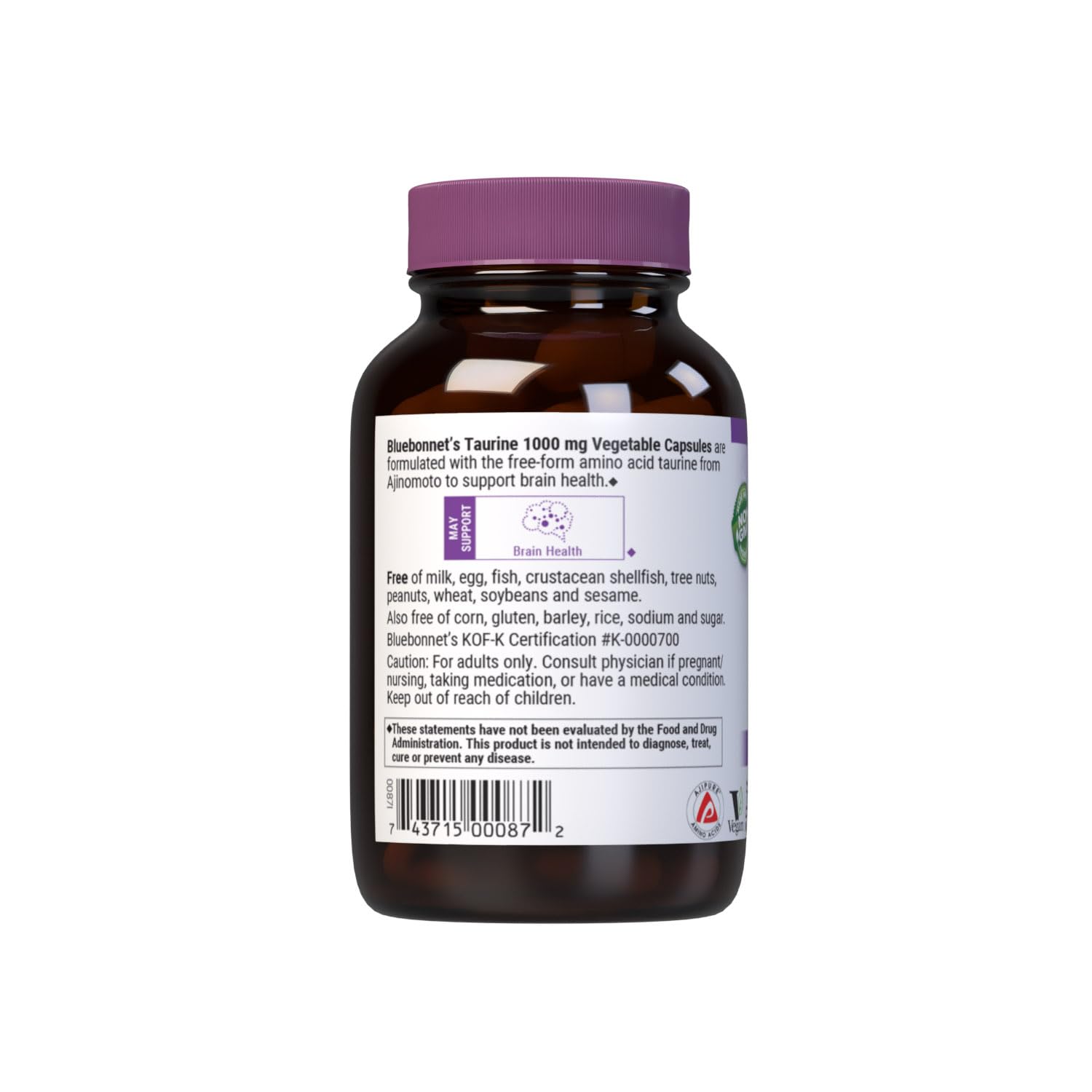 Bluebonnet Taurine 1000 mg – 50 Veggie Caps, Non-GMO, Vegan, Gluten-Free