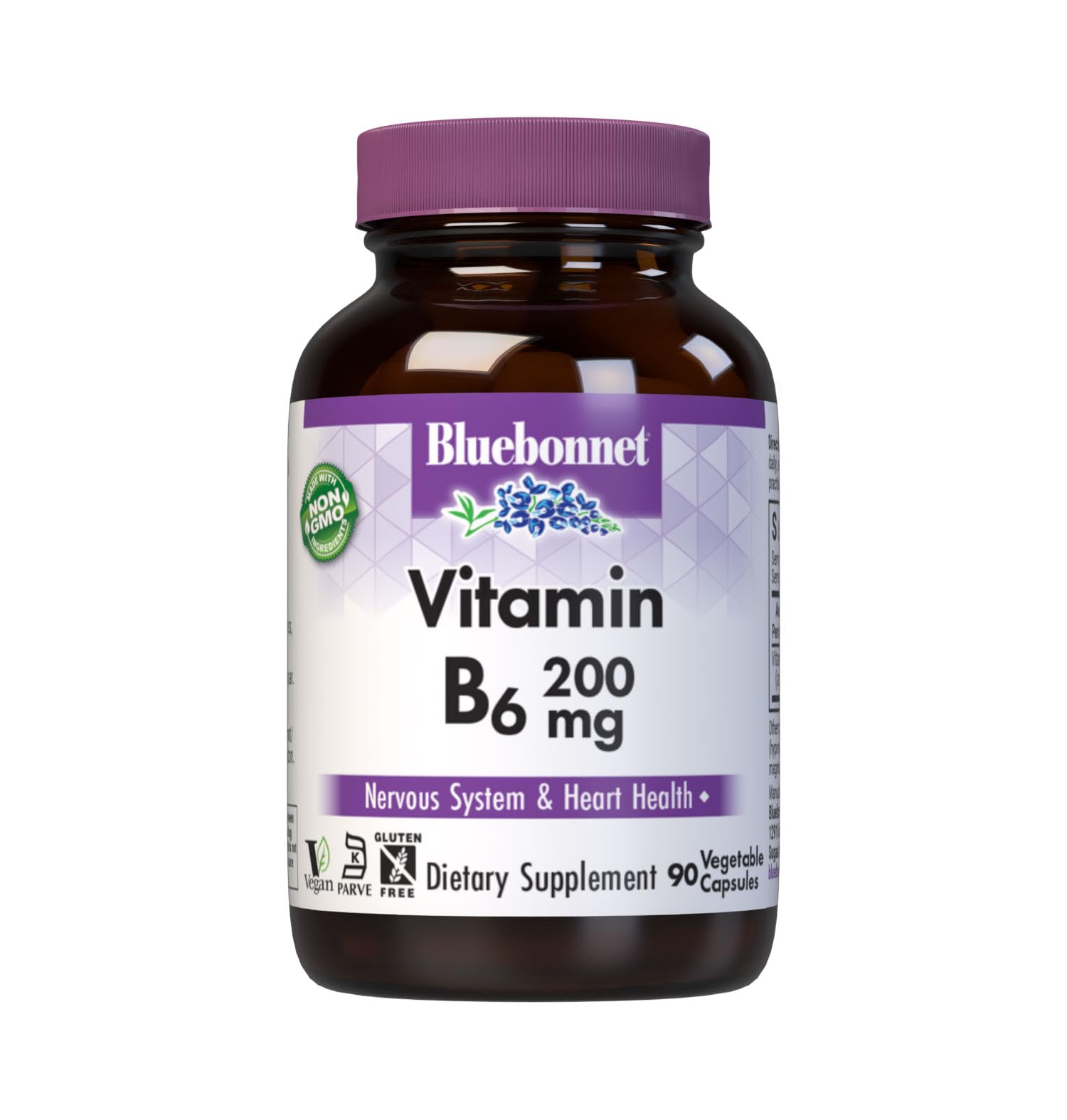 Bluebonnet Vitamin B6 200 mg Veg Capsules – 90 Servings | Vegan, Non-GMO, Gluten-Free