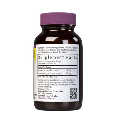 Bluebonnet Zeaxanthin Plus Lutein Softgels | Eye Health & Blue Light Exposure | Gluten Free & Soy Free | 60 Softgels