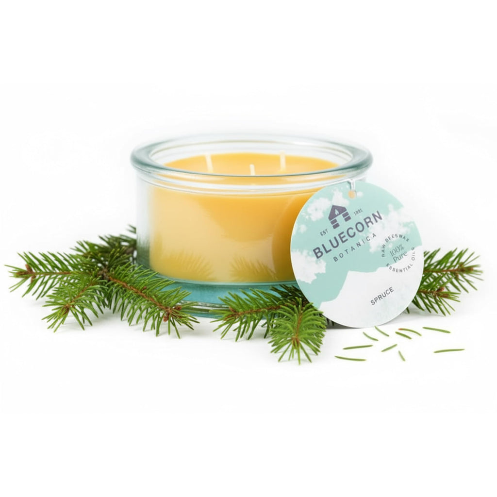 Bluecorn Beeswax 3-Wick Candle, Spruce Scent, 10 oz – Pure Beeswax, Clean Burning, American Made
