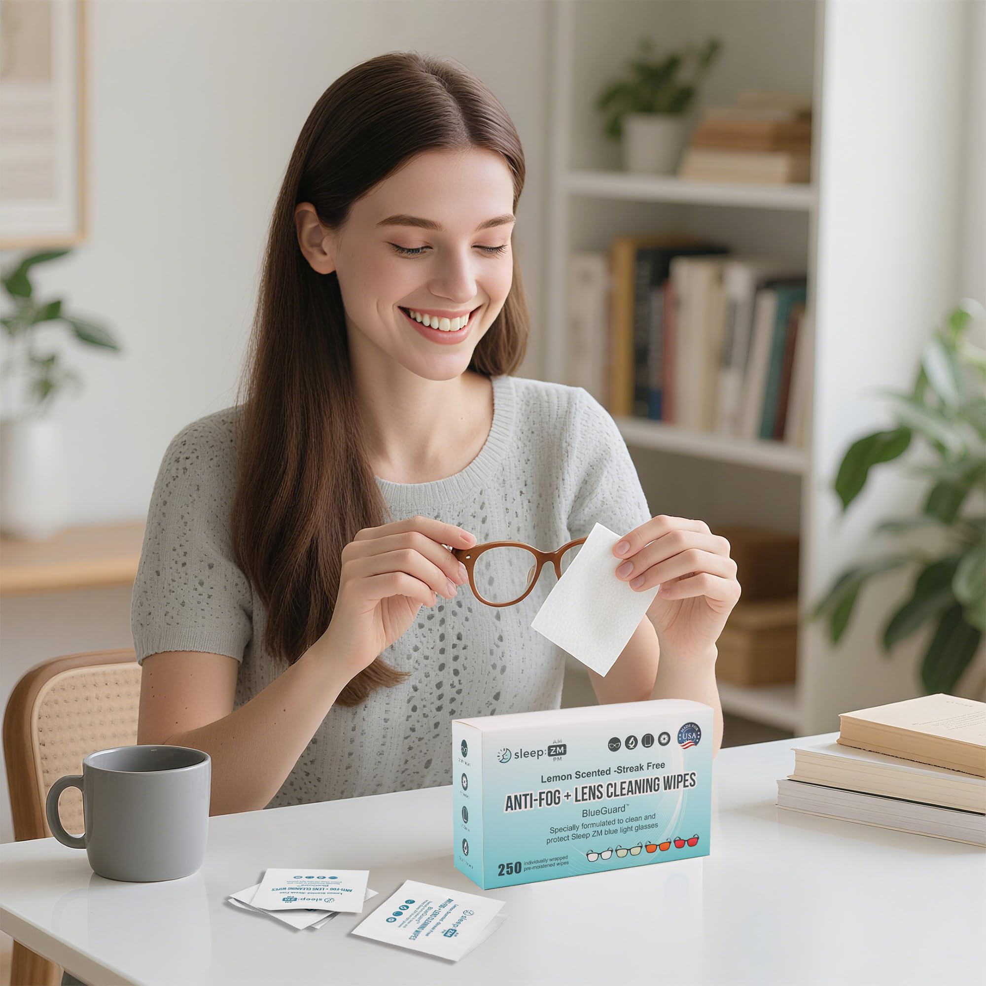 BlueGuard Pre-Moistened Eyeglass Wipes – 250 Count | Sleep ZM
