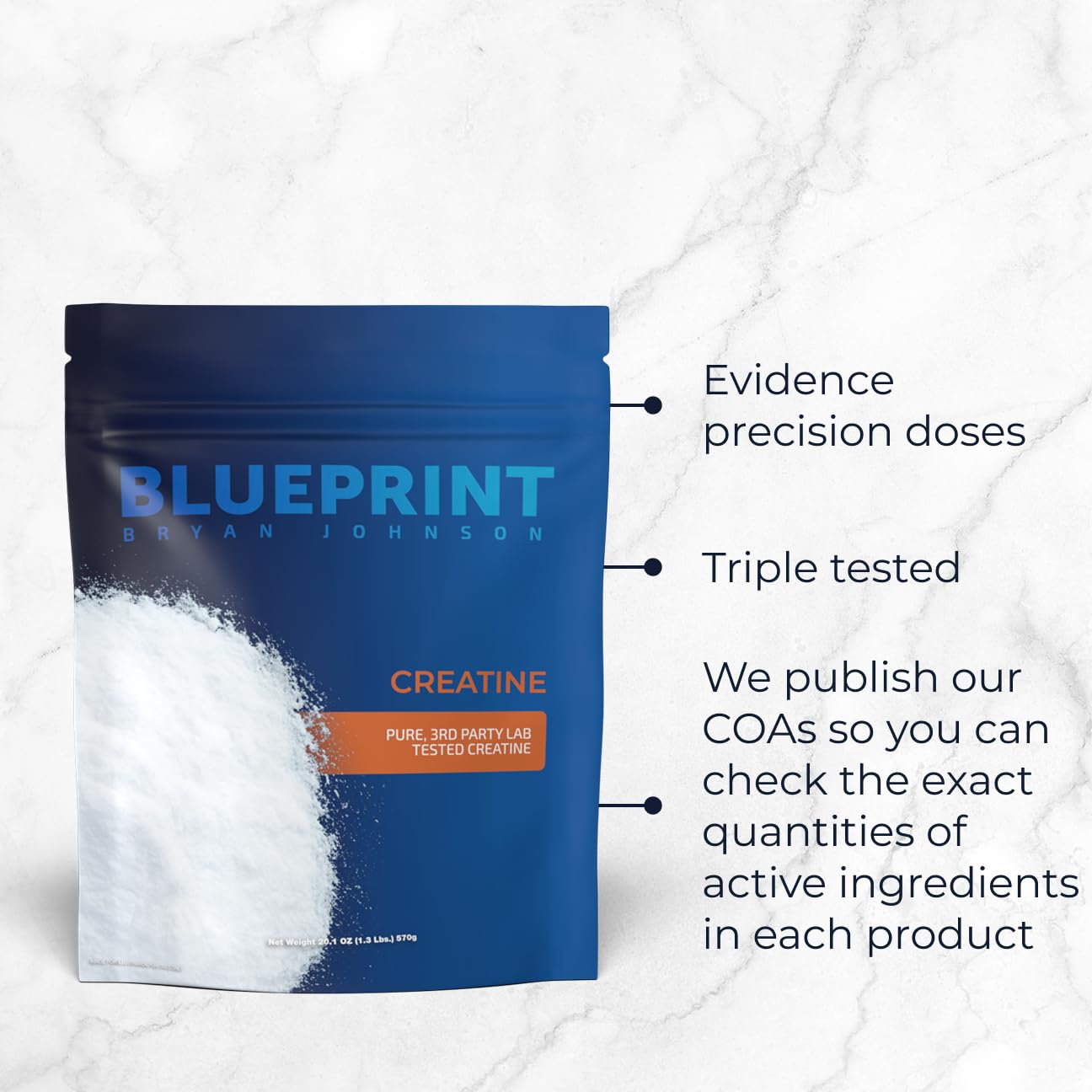Blueprint Bryan Johnson Creatine Monohydrate Powder – Unflavored, 5g Dose, 100 Servings