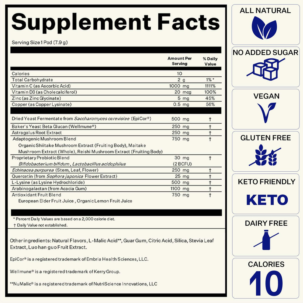Blueshift Immune Ultra – 5-in-1 Immune Support Powder Drink Mix (Blueberry Acai, 14 Pack)