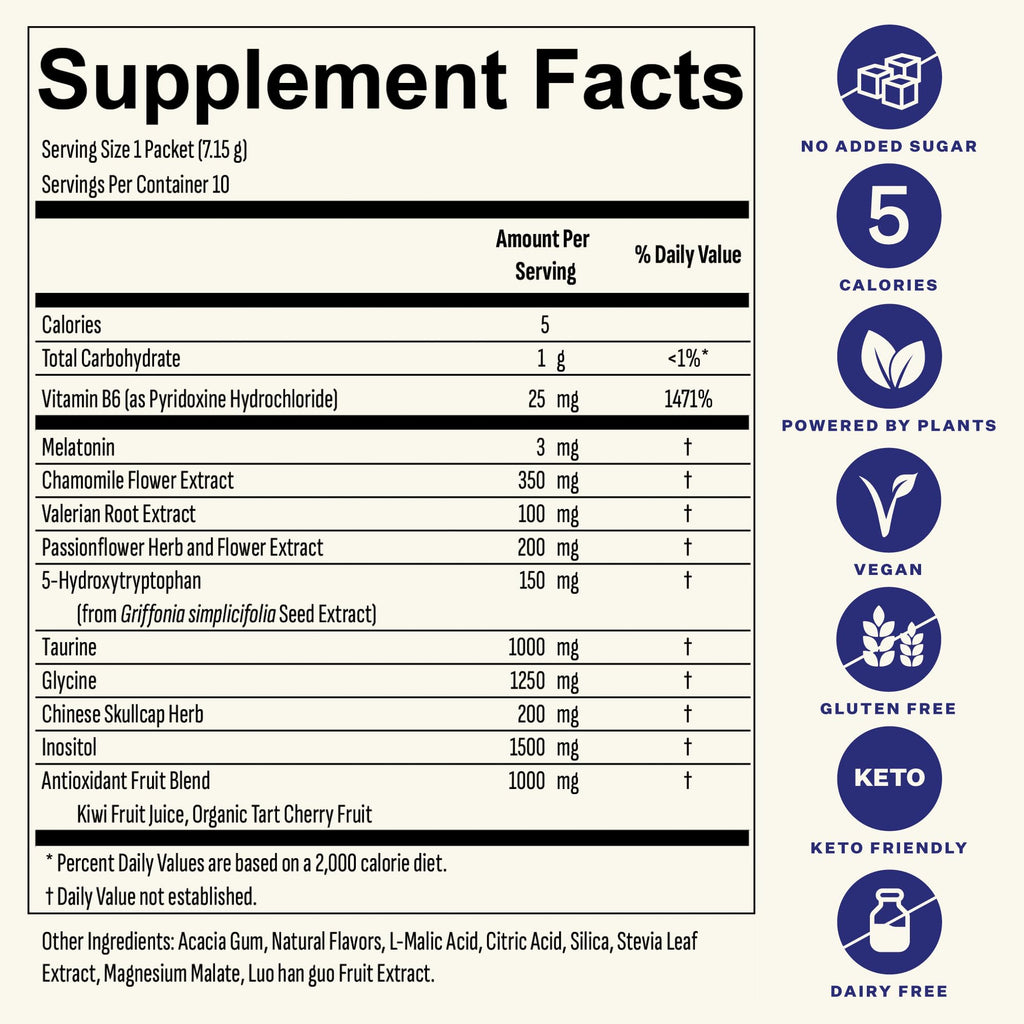 Blueshift Sleep Aid Powder for Adults - Lemon Lavender | 3 mg Melatonin, 5-HTP, Taurine & Glycine | 10 ct