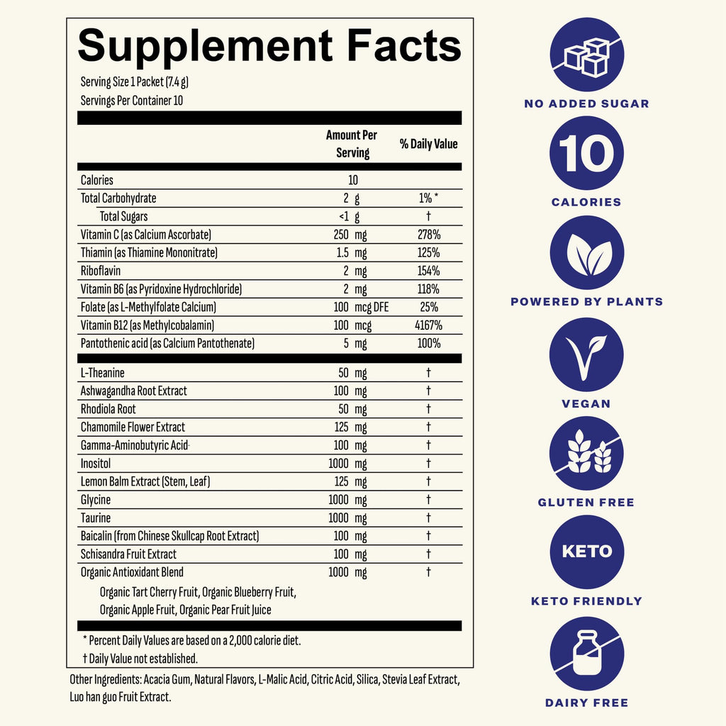Blueshift Stress Relief Drink Mix - Blackberry Sage (Zero-Sugar, 10 ct) with Ashwagandha, L-Theanine & GABA