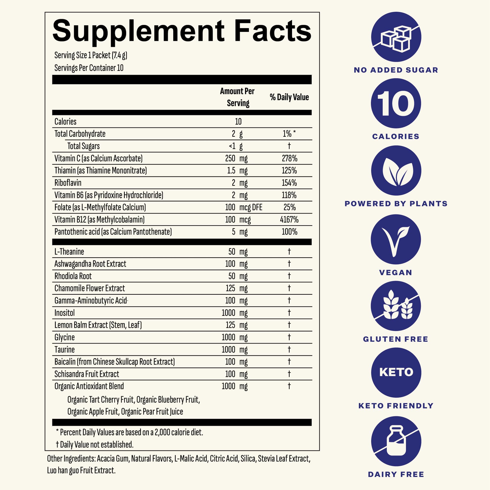 Blueshift Stress Relief Drink Mix - Blackberry Sage (Zero-Sugar, 10 ct) with Ashwagandha, L-Theanine & GABA