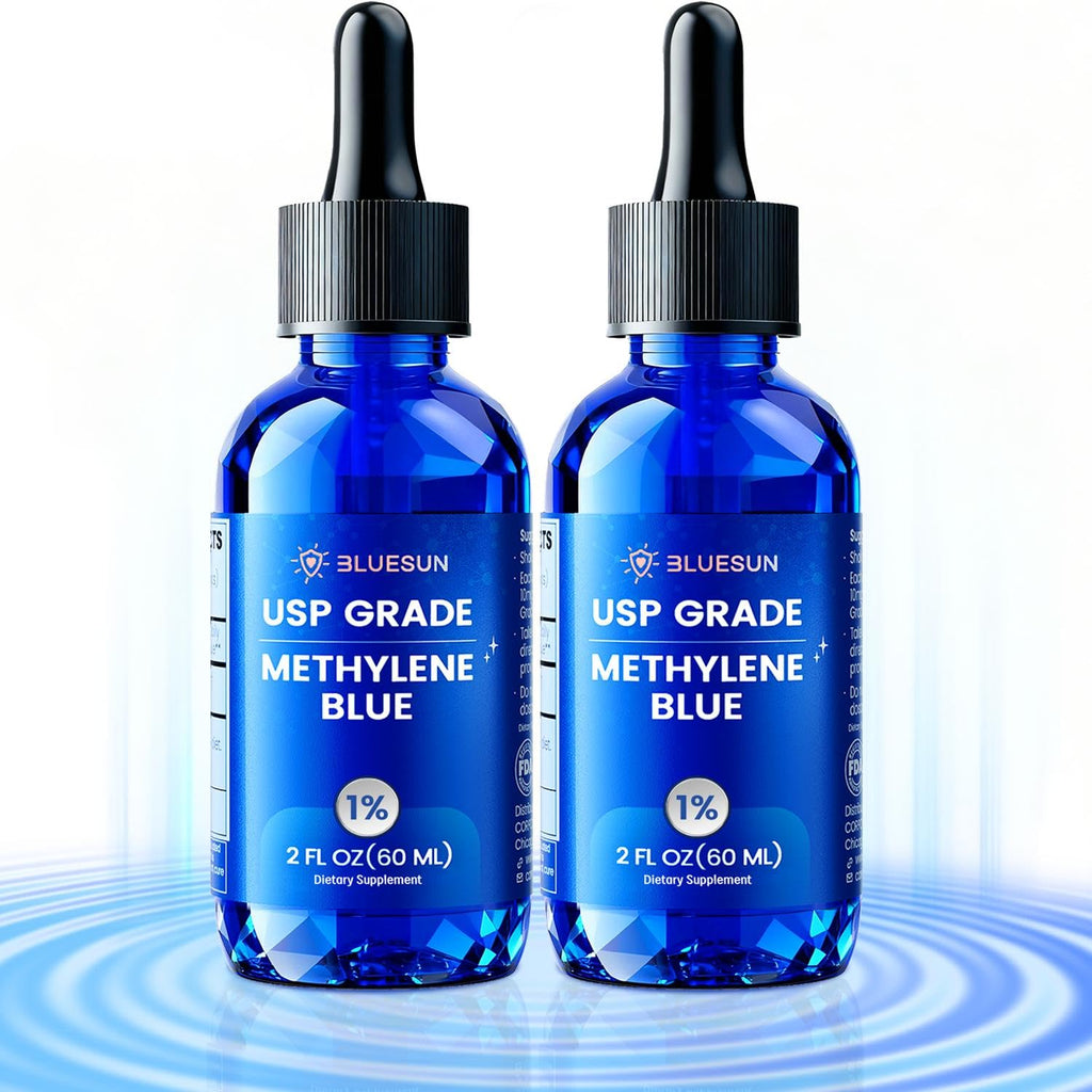 Bluesun Methylene Blue Supplement - 4 FL OZ Total (2 x 2 FL OZ bottles) | 1% Liquid Drops for Humans | Third-Party Tested | Formaldehyde-Free | Made in USA
