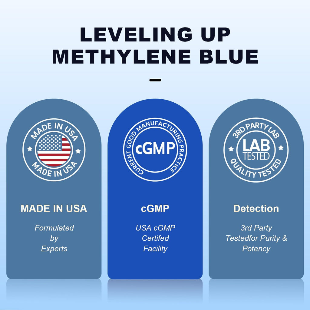 Bluesun Methylene Blue Supplement - 4 FL OZ Total (2 x 2 FL OZ bottles) | 1% Liquid Drops for Humans | Third-Party Tested | Formaldehyde-Free | Made in USA