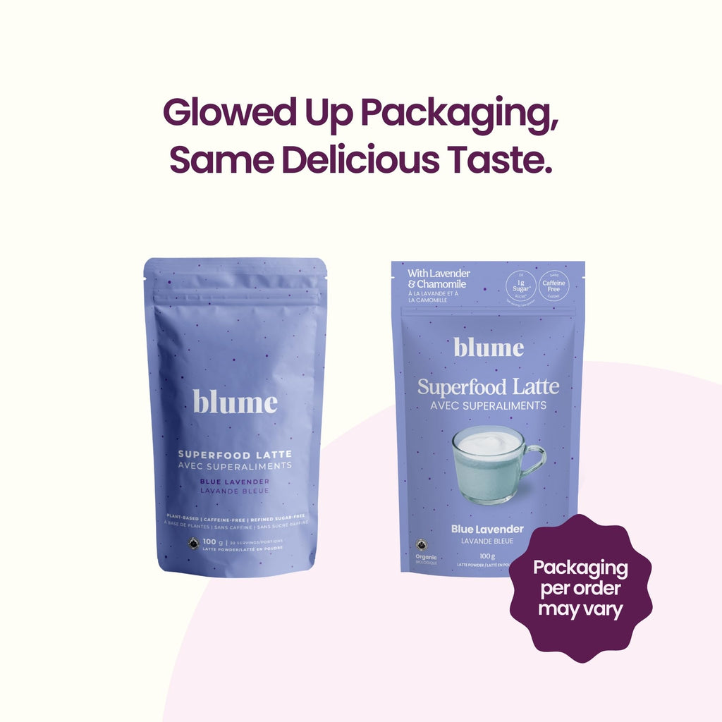 Blume Superfoods Latte: Blue Lavender Powder with Blue Spirulina & Coconut Milk | Caffeine Free, Organic, Keto, Vegan | 25 Servings