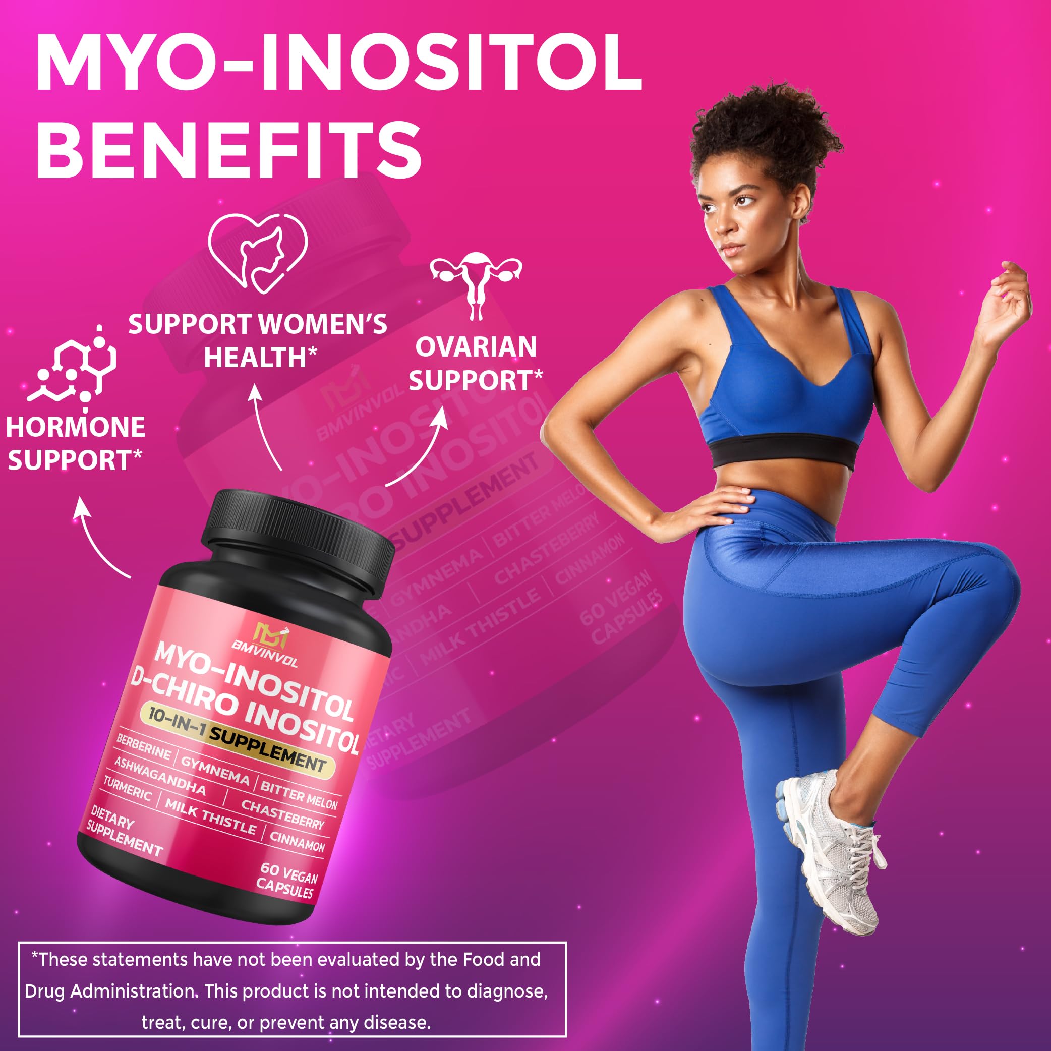BMVINVOL Inositol Supplement – 40:1 Myo-Inositol & D-Chiro Inositol, Berberine, Cinnamon, Ashwagandha + 5 More – 60 Capsules