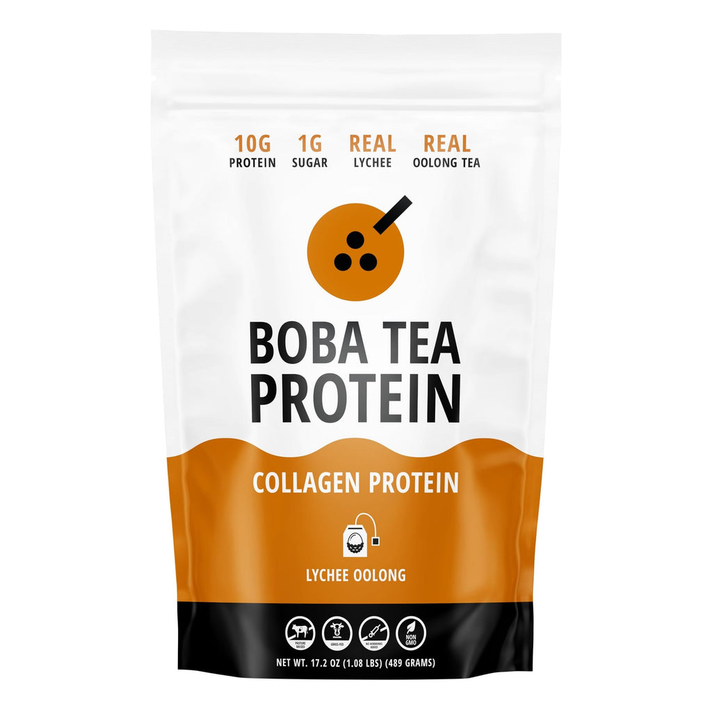 Boba Tea Protein Lychee Oolong Collagen | 30 Servings | Grass-Fed Hydrolyzed Bovine Collagen Powder