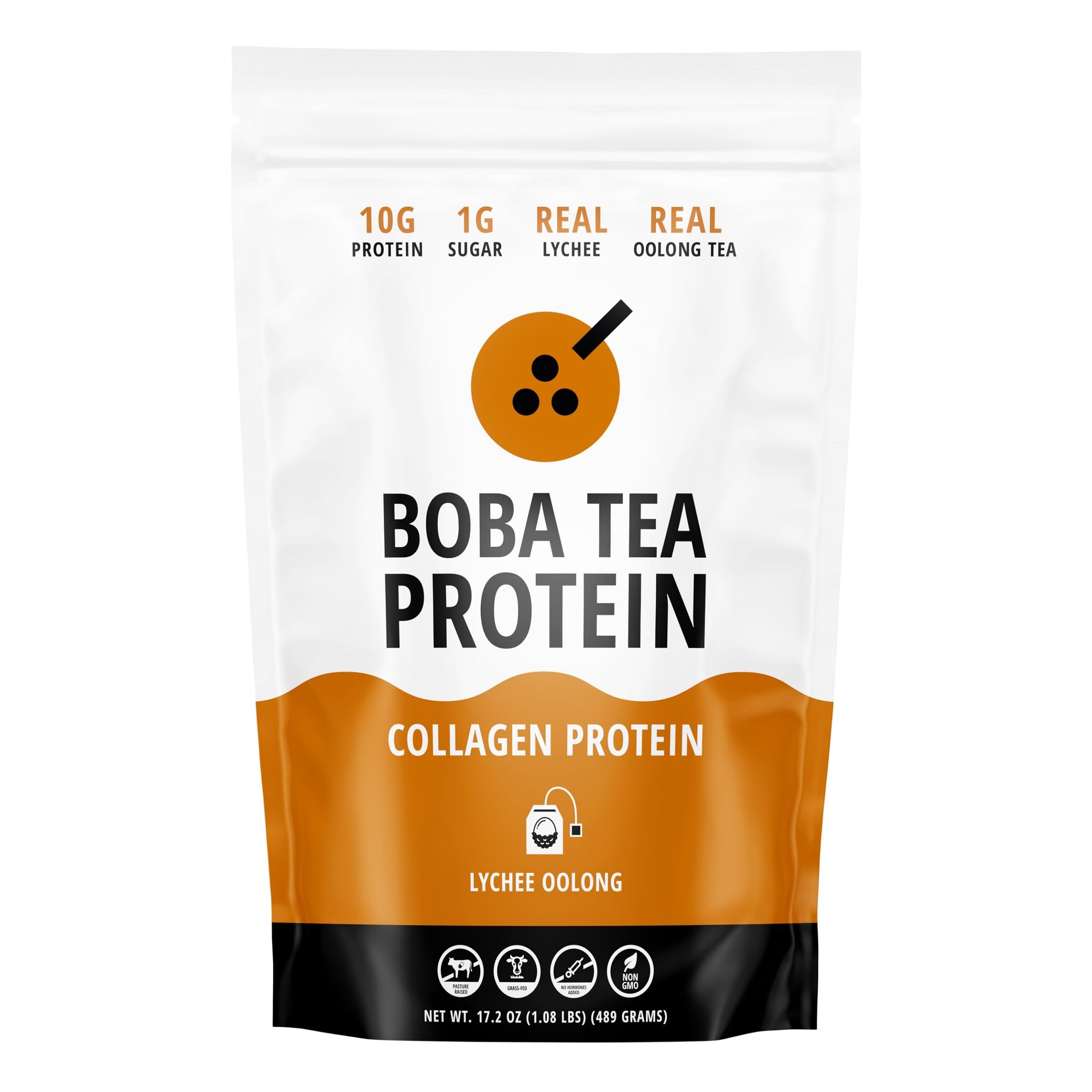 Boba Tea Protein Lychee Oolong Collagen | 30 Servings | Grass-Fed Hydrolyzed Bovine Collagen Powder