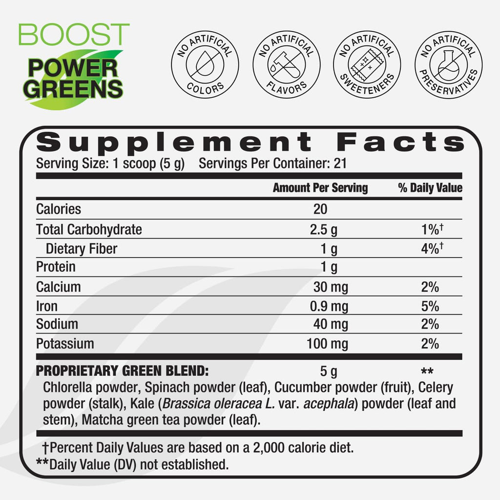 BODi Power Greens Boost - Green Superfood Powder for Women & Men (21 Servings)