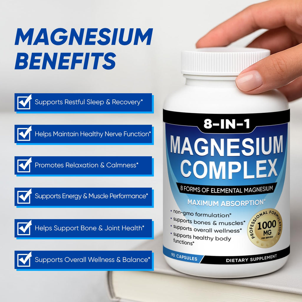 BODUNMSCA Magnesium Complex 8 in 1 – 1000mg for Relaxation, Sleep & Muscle Health | 180 Capsules