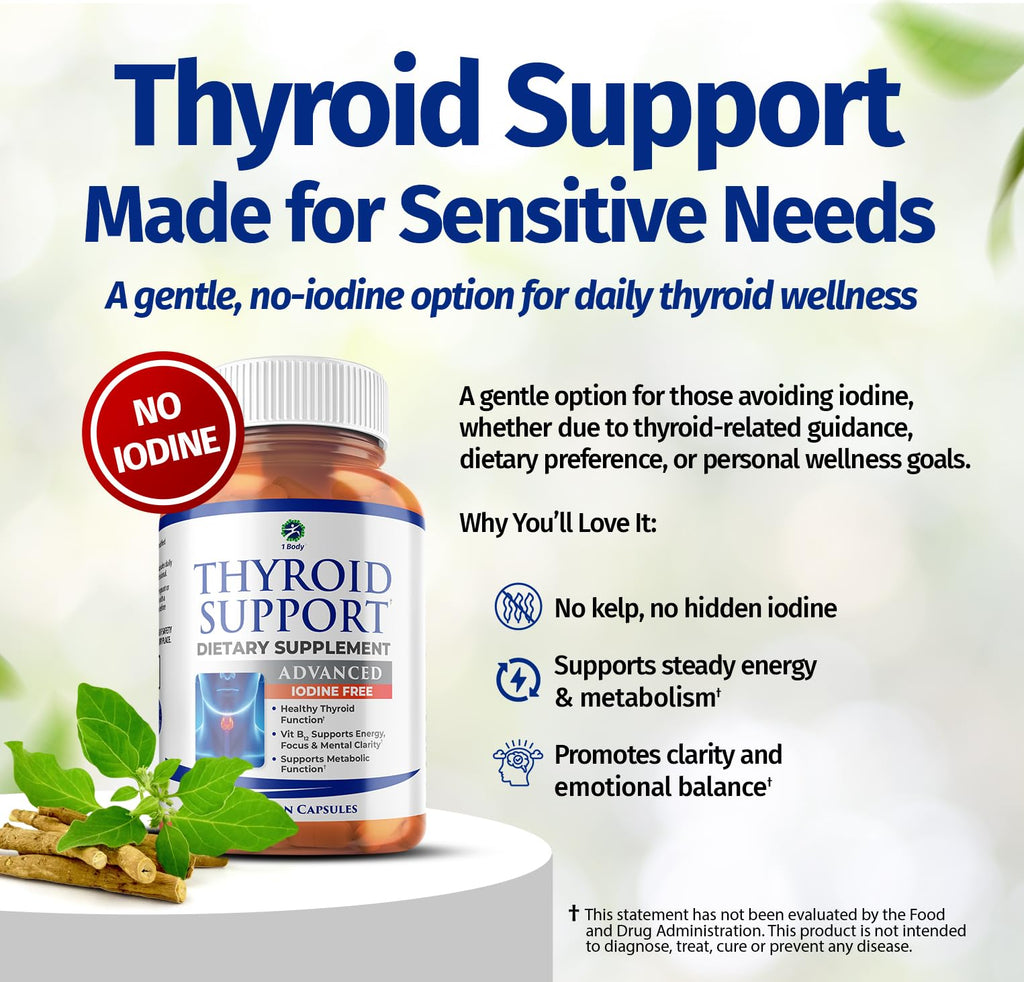 1 Body Thyroid Support Iodine-Free Supplement (60 Count) - Pack of 1