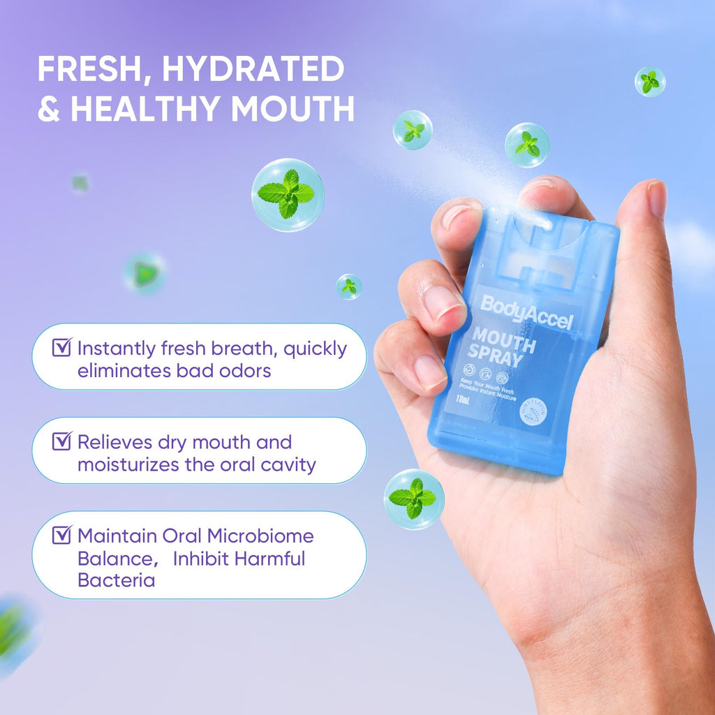 BodyAccel Dry Mouth Spray - Breath Freshener, 2-Pack (0.7oz) | Portable Mint Mouth Spray