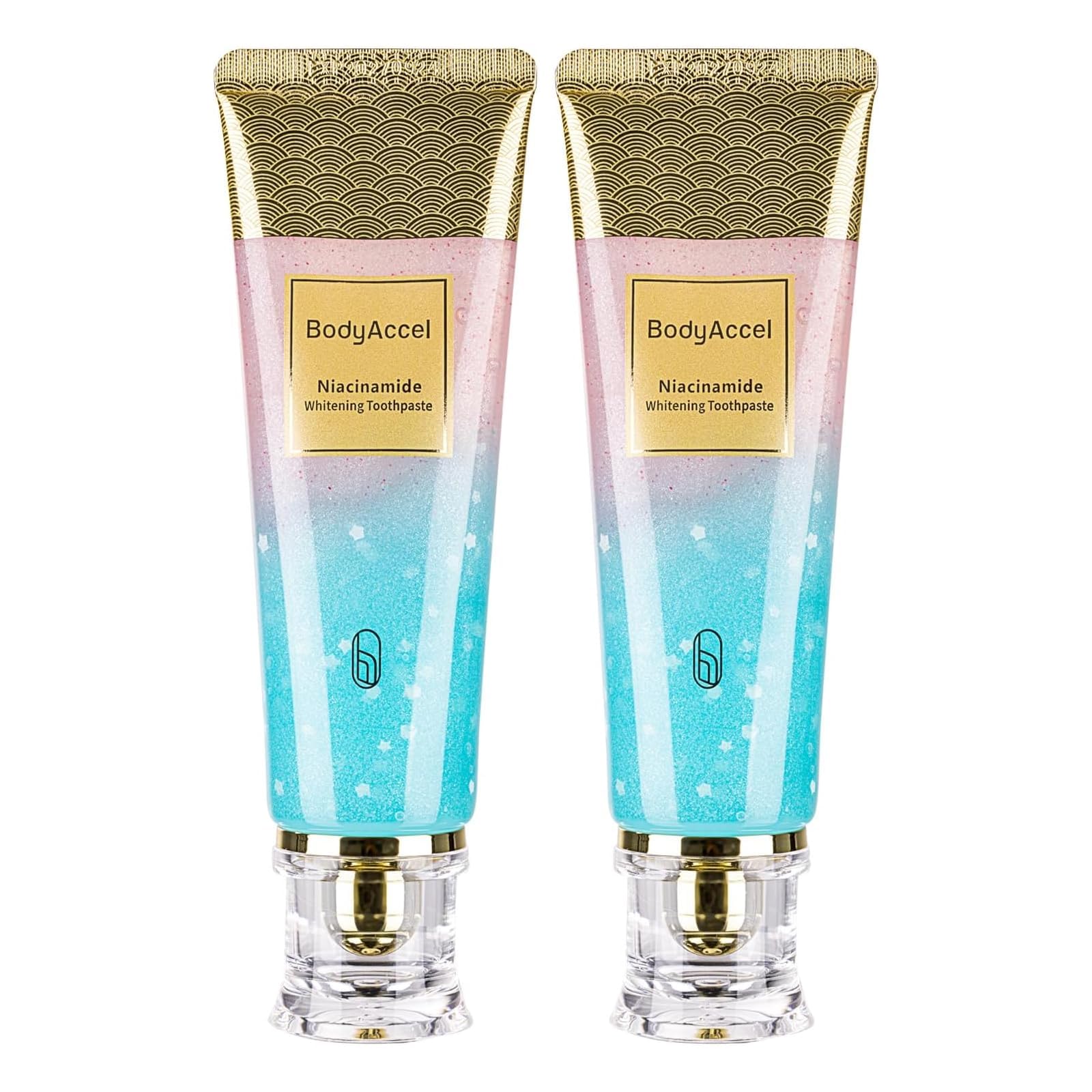 2 Pack BodyAccel Niacinamide Whitening Toothpaste – Triple Whitening, Gentle Formula, Fresh Breath