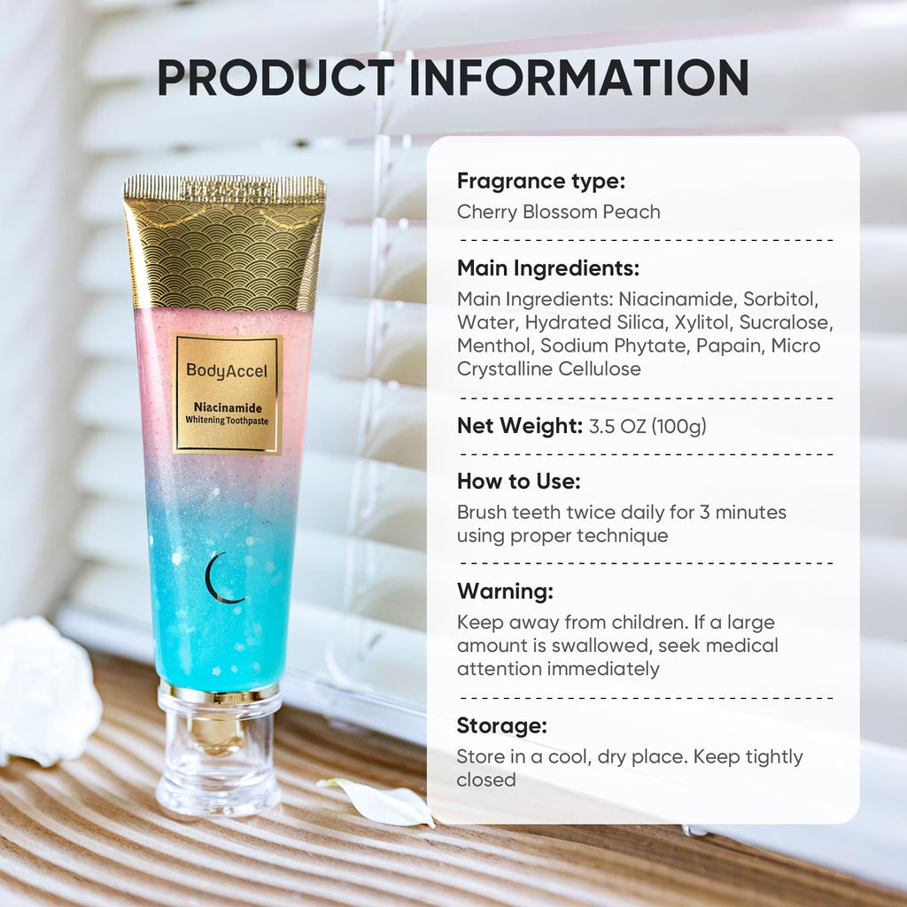 BodyAccel Niacinamide Whitening Toothpaste – Natural Whitening (3-Pack)