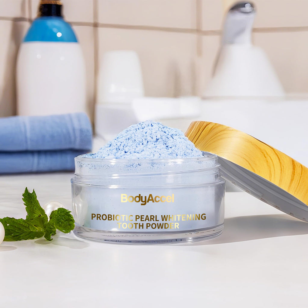 BodyAccel Probiotic Pearl Teeth Whitening Powder – Fluoride-Free, Coffee & Tea Stain Removal