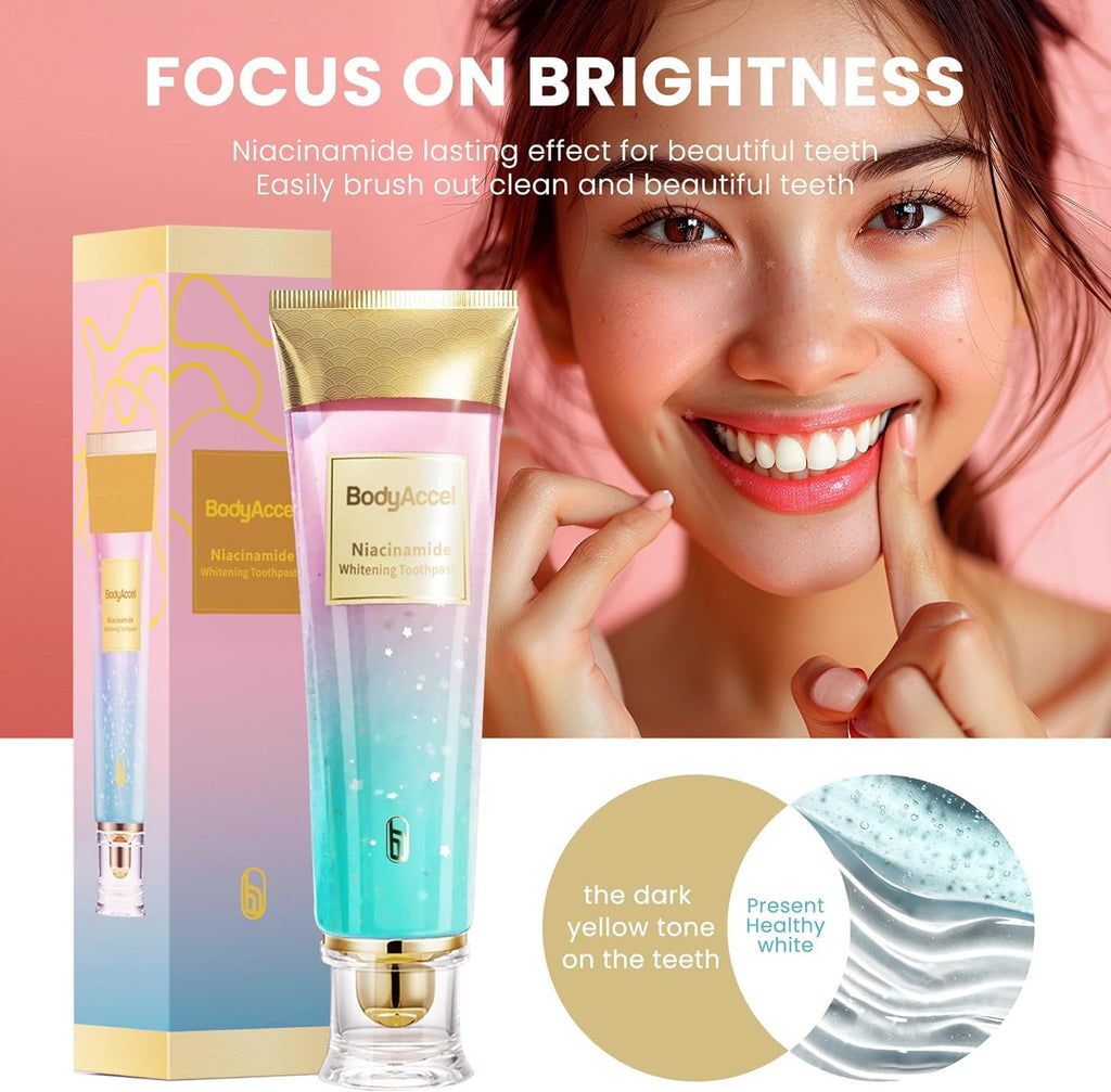 3 Pack Niacinamide Whitening Toothpaste | BodyAccel Triple Whitening, Stain Removal & Fresh Breath