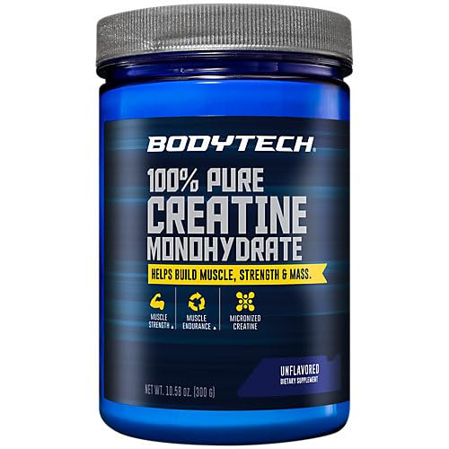 BODYTECH 100% Pure Creatine Monohydrate Powder – Unflavored, 10.58 oz (60 Servings)