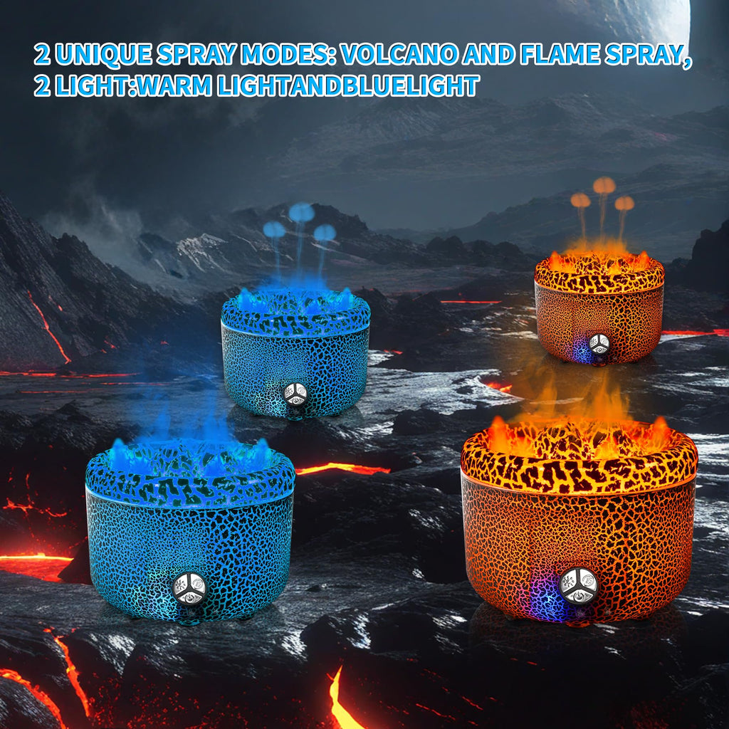 BOHOFAM 500ML Essential Oil Diffuser – Volcano & Flame Humidifier (Gray Crack)