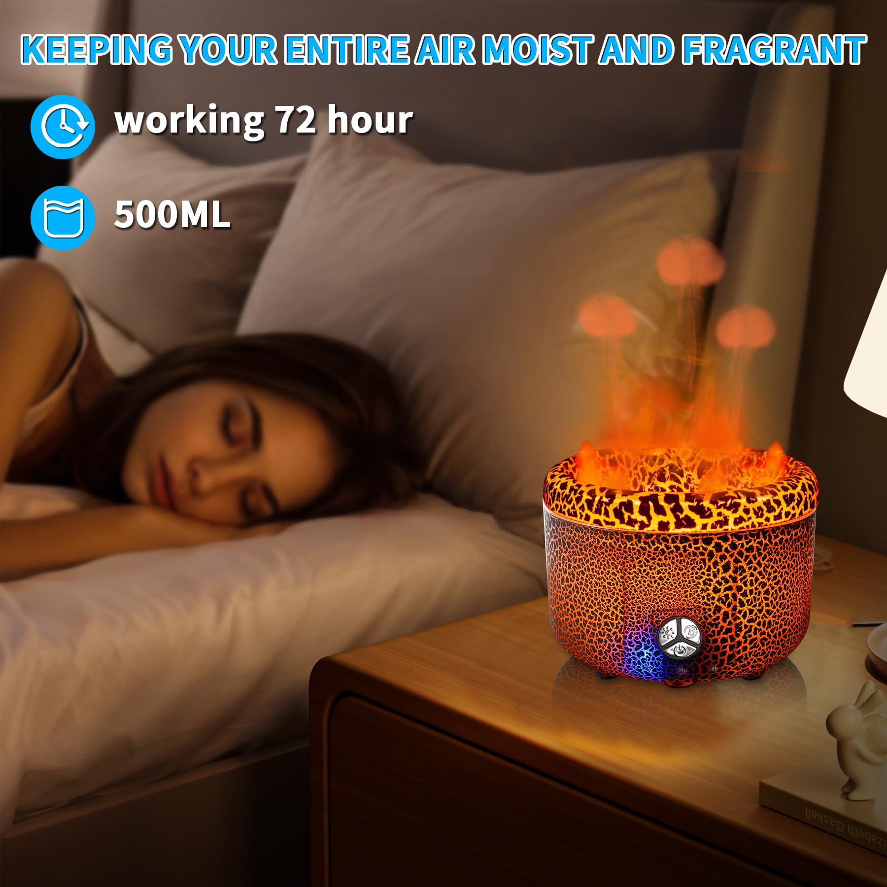 BOHOFAM 500ML Essential Oil Diffuser – Volcano & Flame Humidifier (Gray Crack)